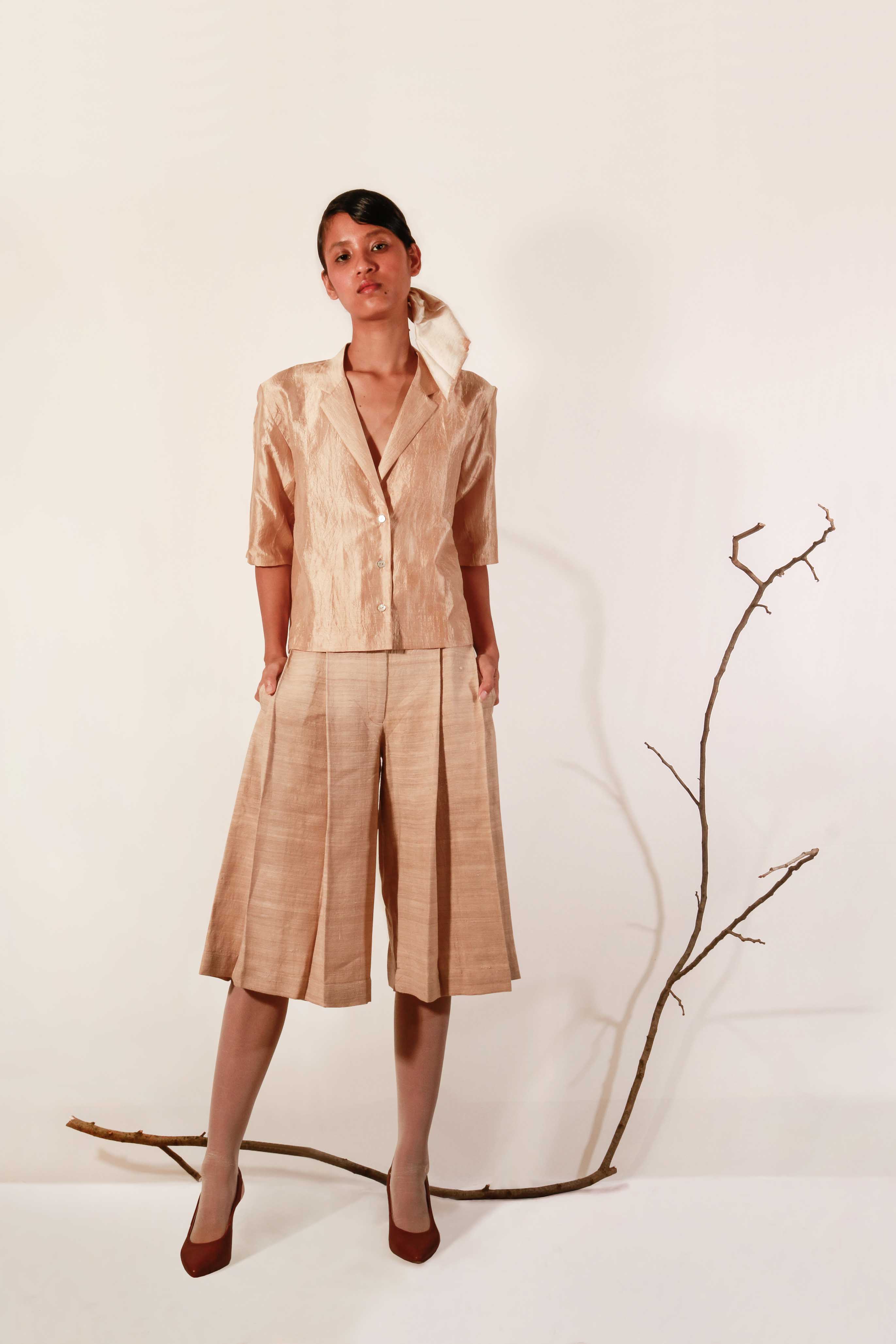 TEA DYED ERI SILK HAKAMA STYLE SHORTS