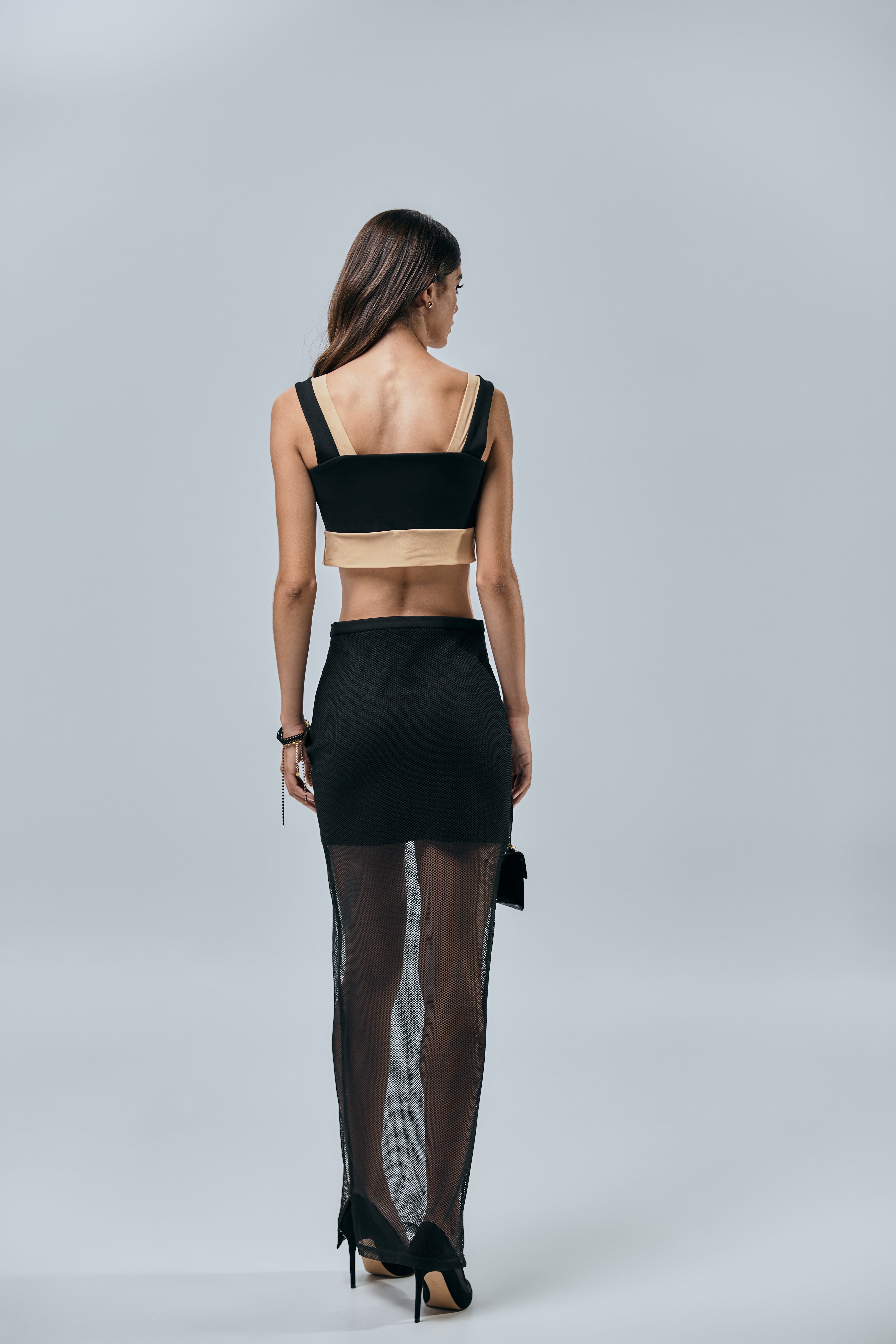 black jersey and mesh skirt