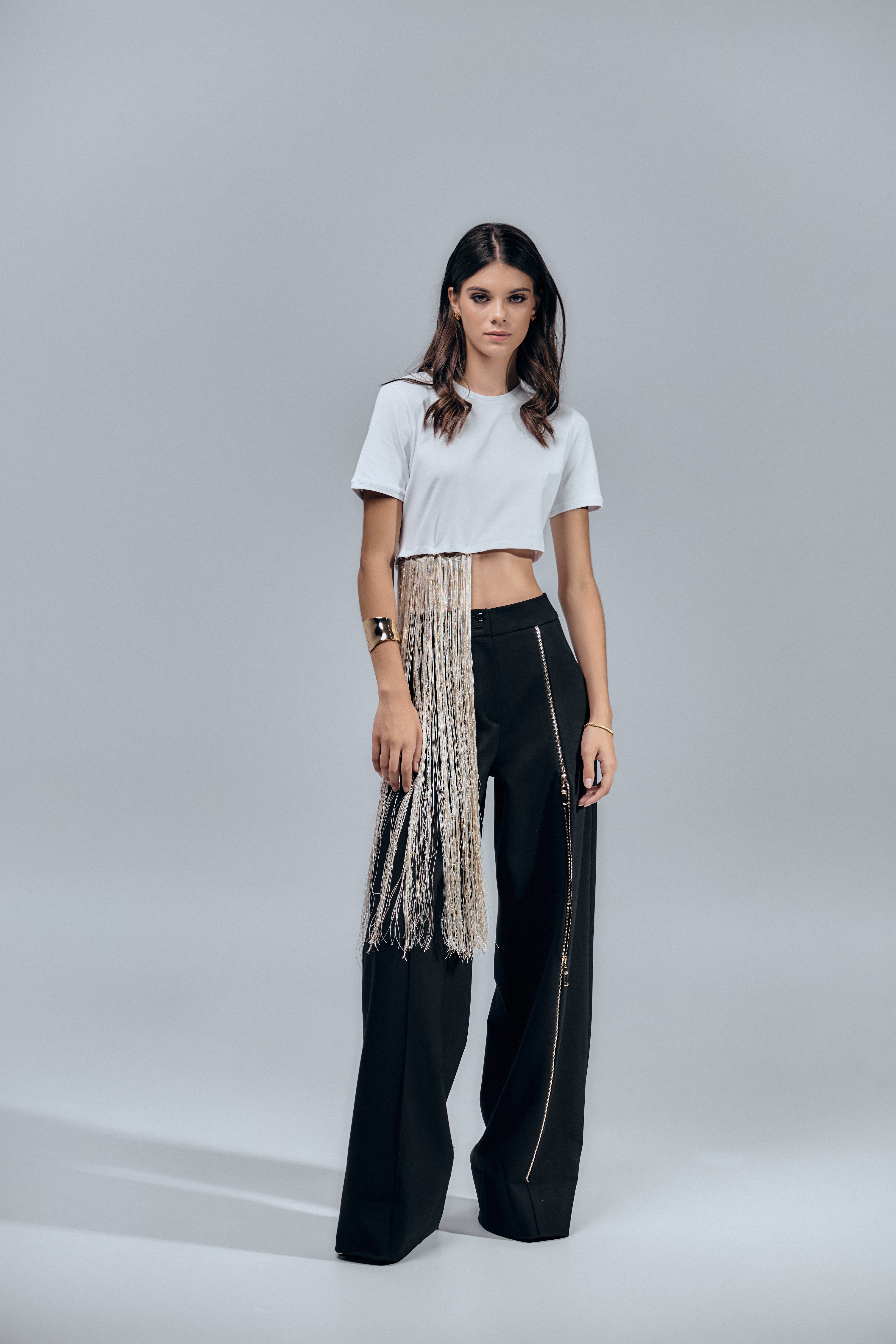 Crop T Shirt With Golden Fringe