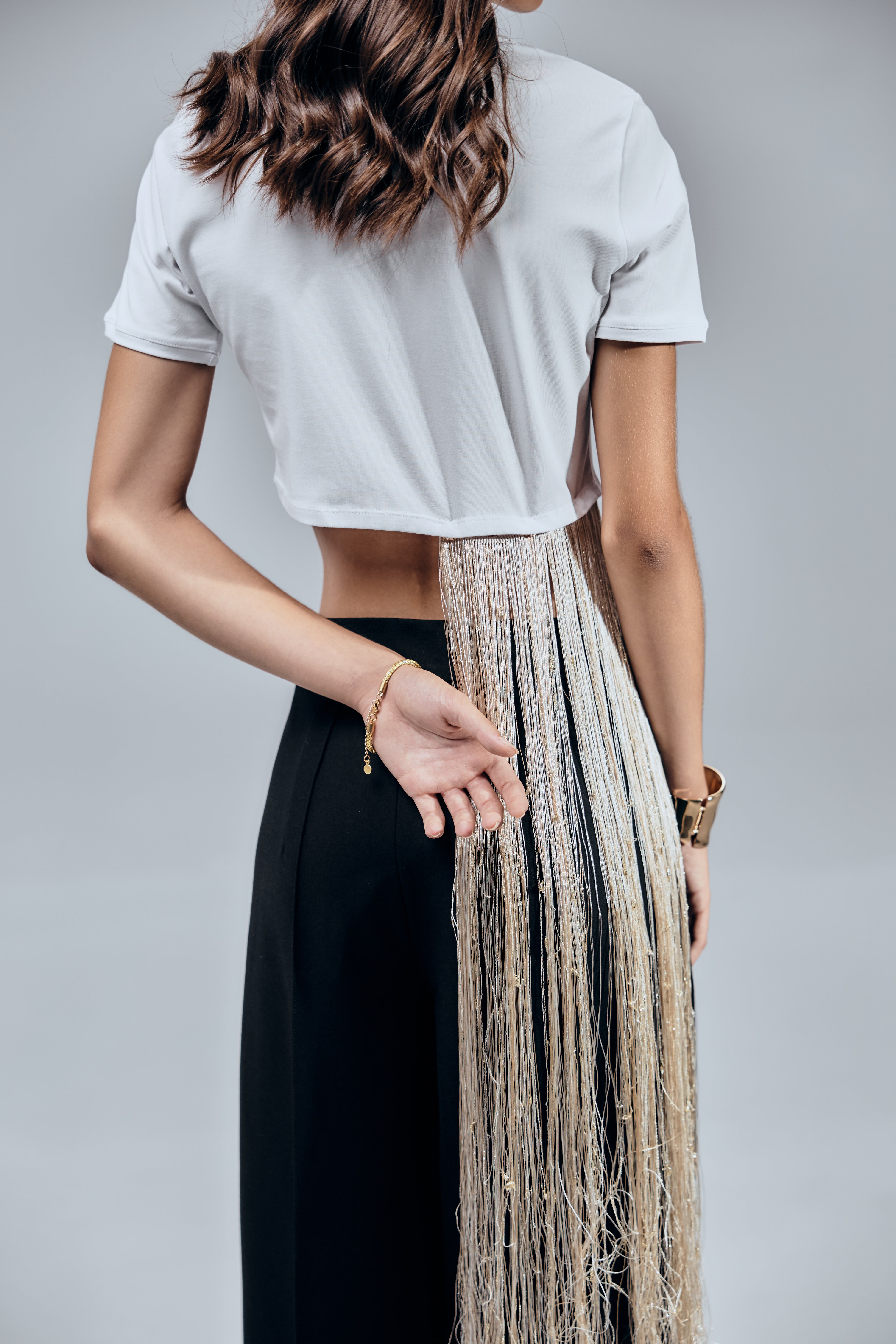 Crop T Shirt With Golden Fringe