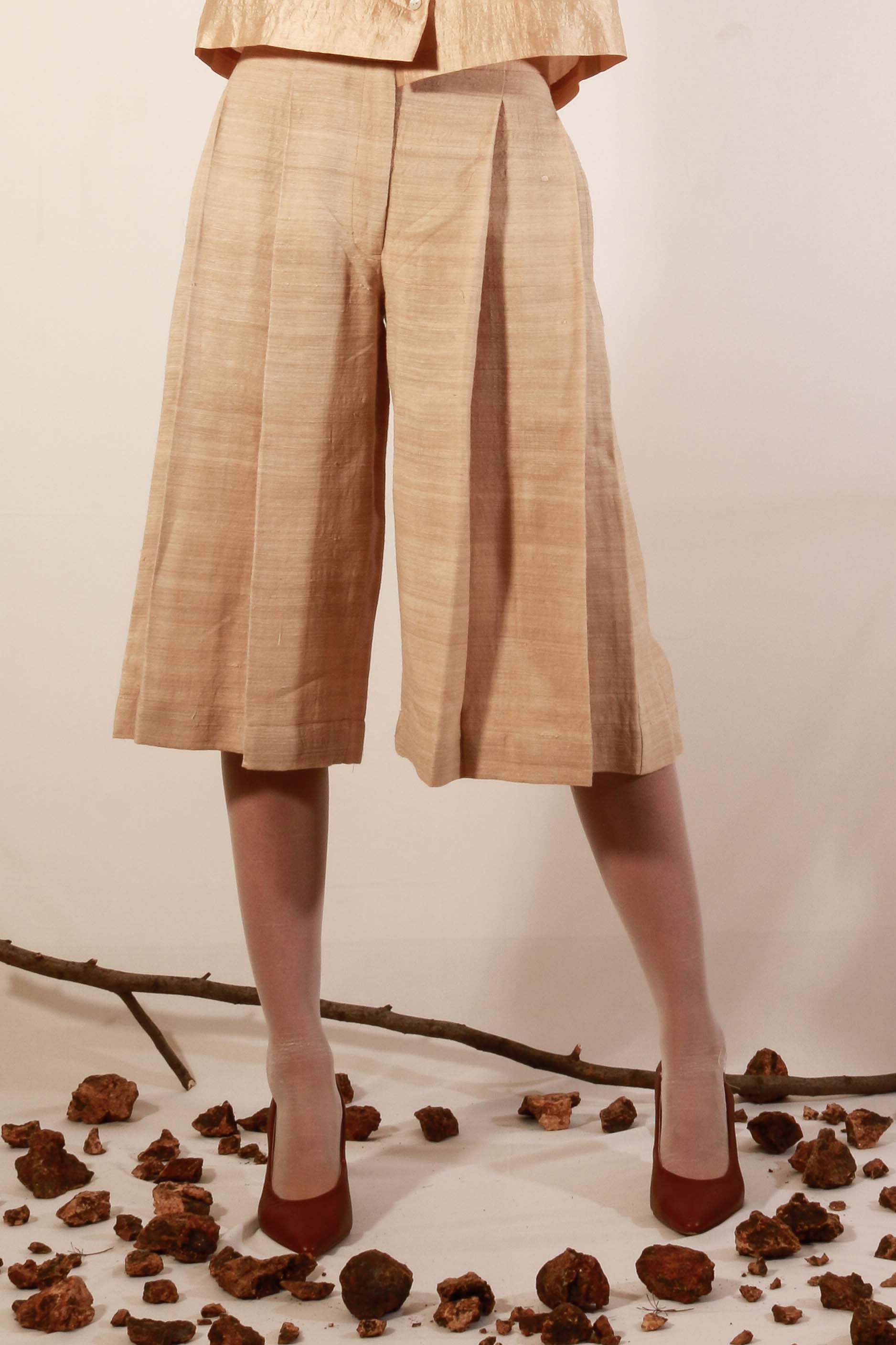 TEA DYED ERI SILK HAKAMA STYLE SHORTS