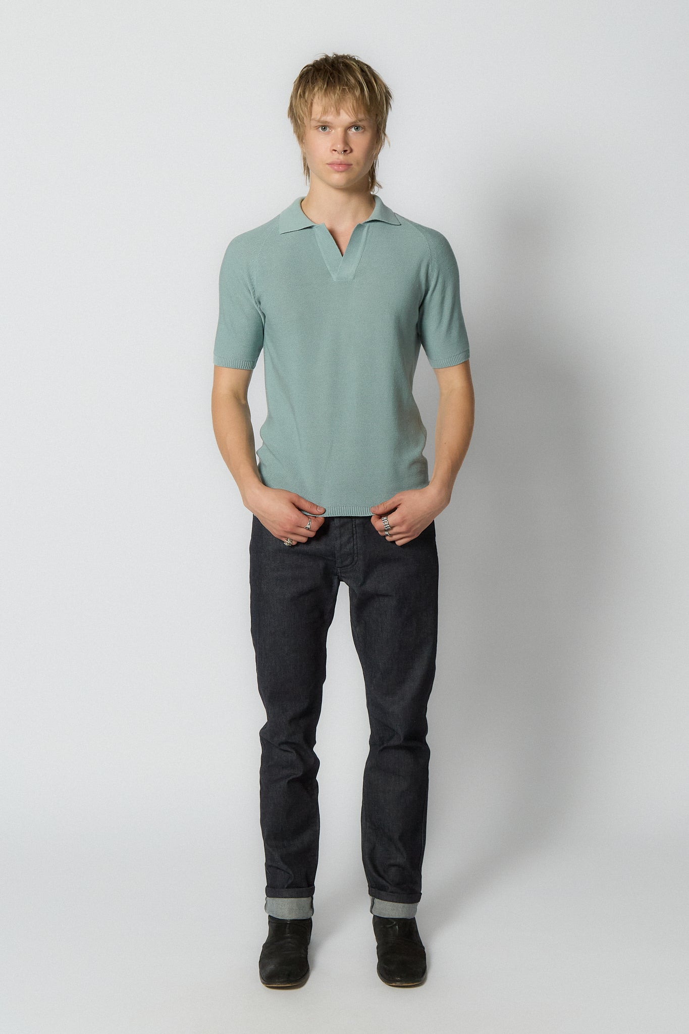 Seamless Knitted Polo Shirt for Men