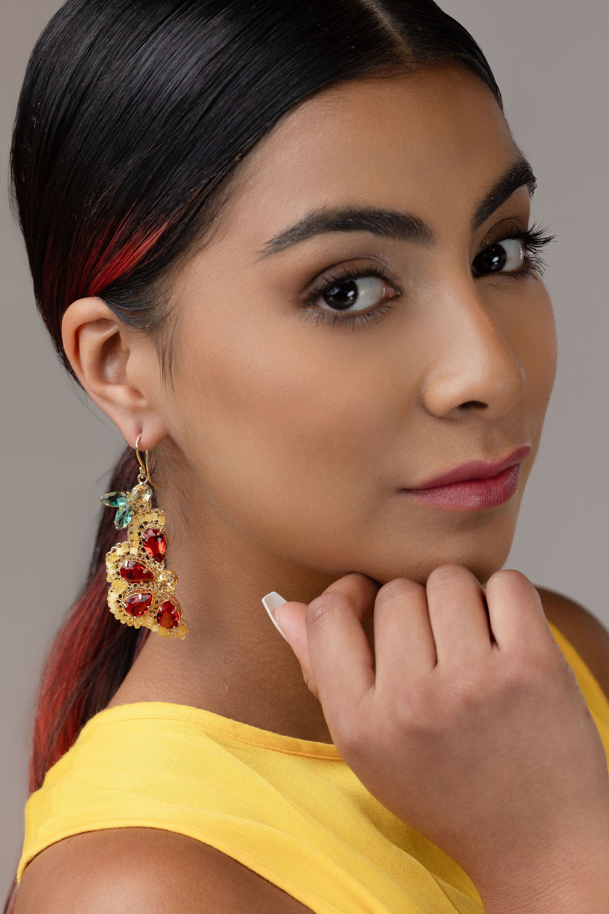 Grapefruit earrings - crocheted wire