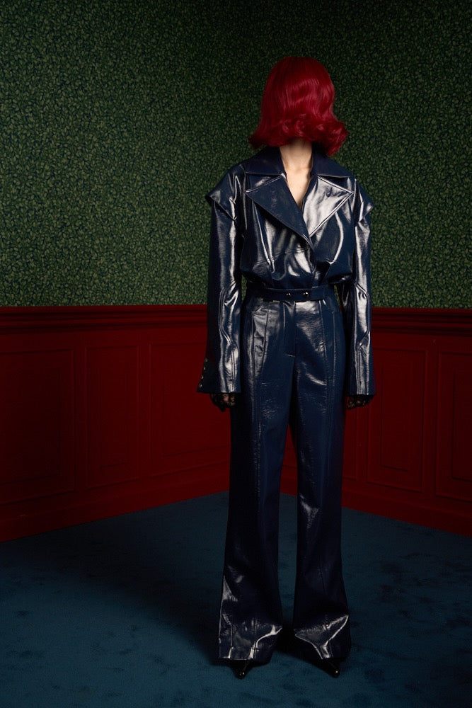 Glossy Navy Vegan Leather Trousers - The Weapon