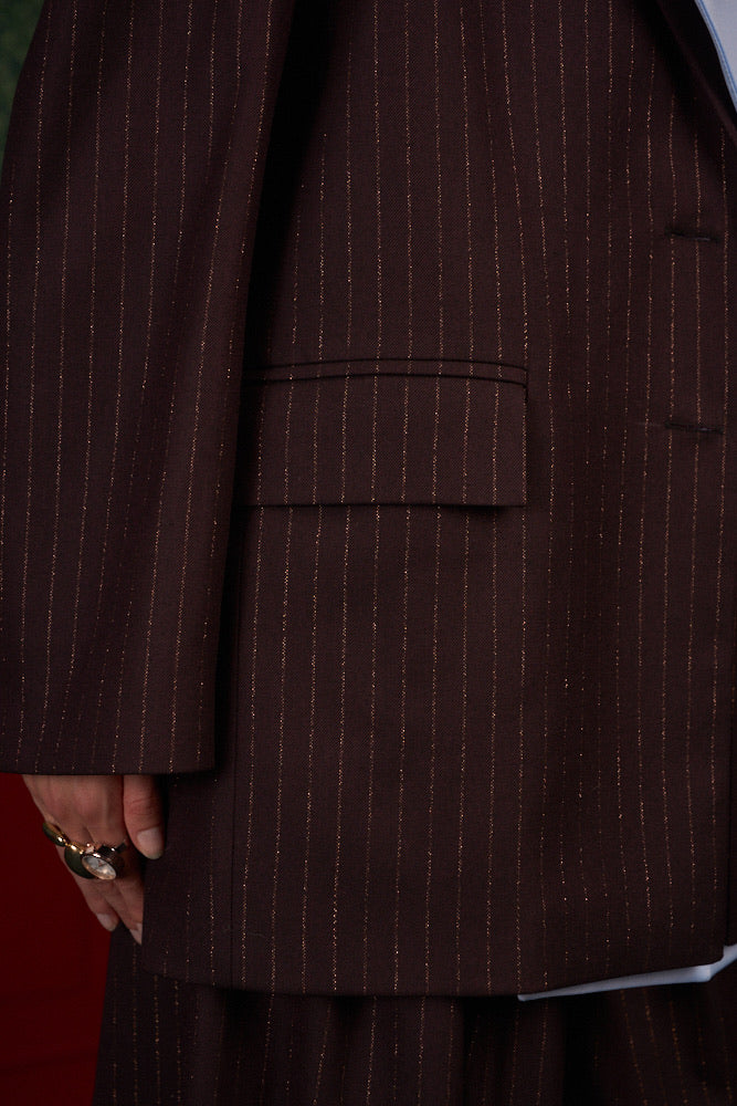 Transformable Oversized Brown Pinstripe Blazer - Iconic