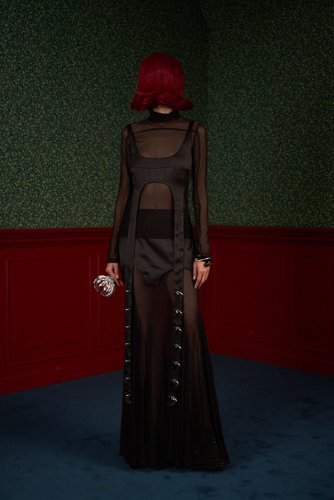 Set of Mesh Turtleneck and Satin Transformable Top - Queen