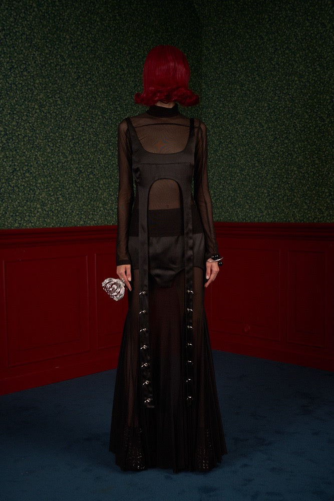 Set of Mesh Turtleneck and Satin Transformable Top - Queen