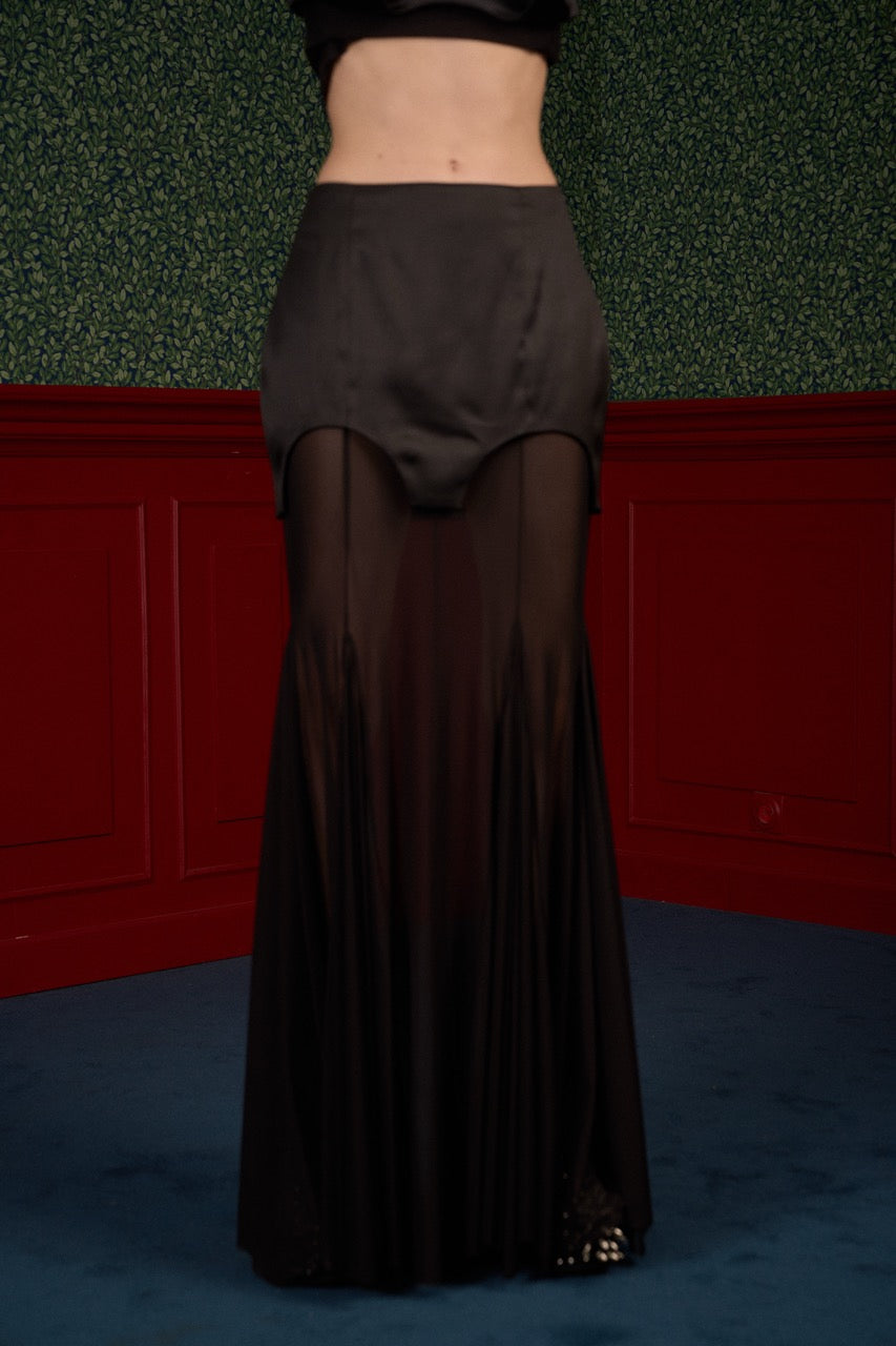 Satin and Sheer Godet Maxi Skirt - Queen