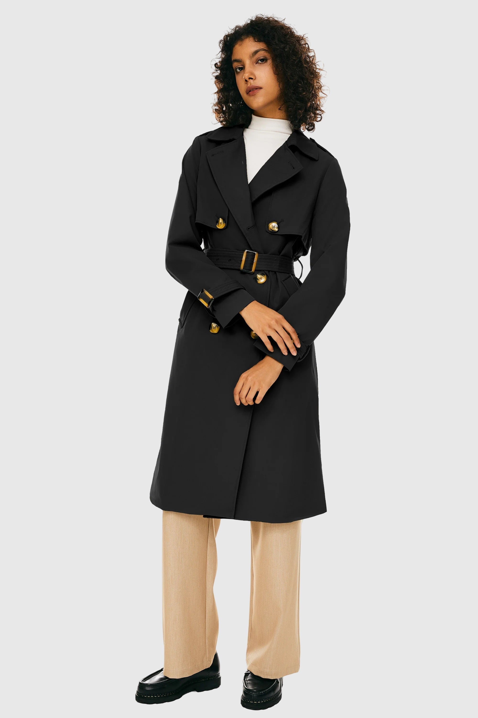 3/4 Belted Double-Breasted Trench