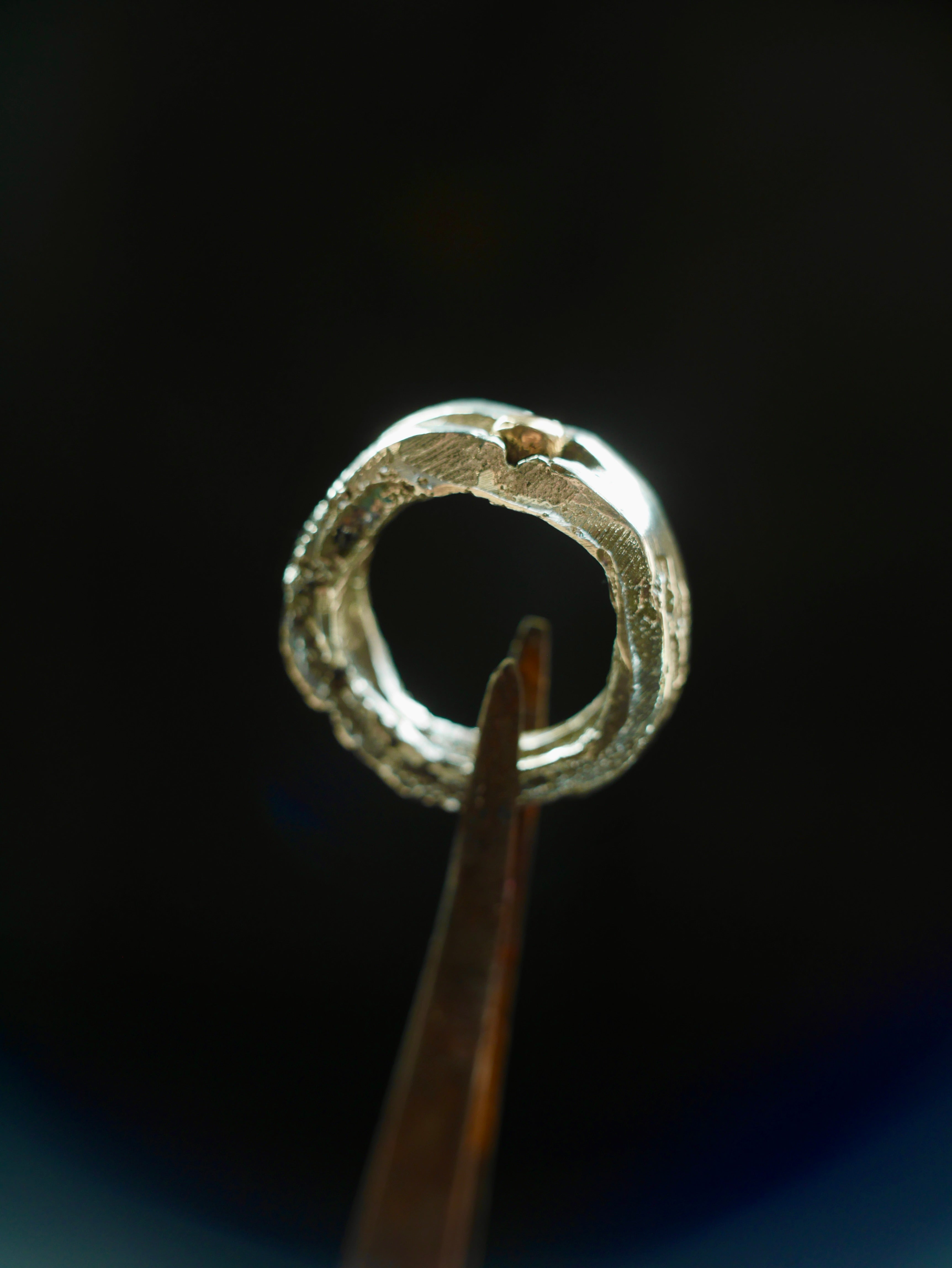 Walnut Textured Ring in Sterling Silver with Gold Droplet
