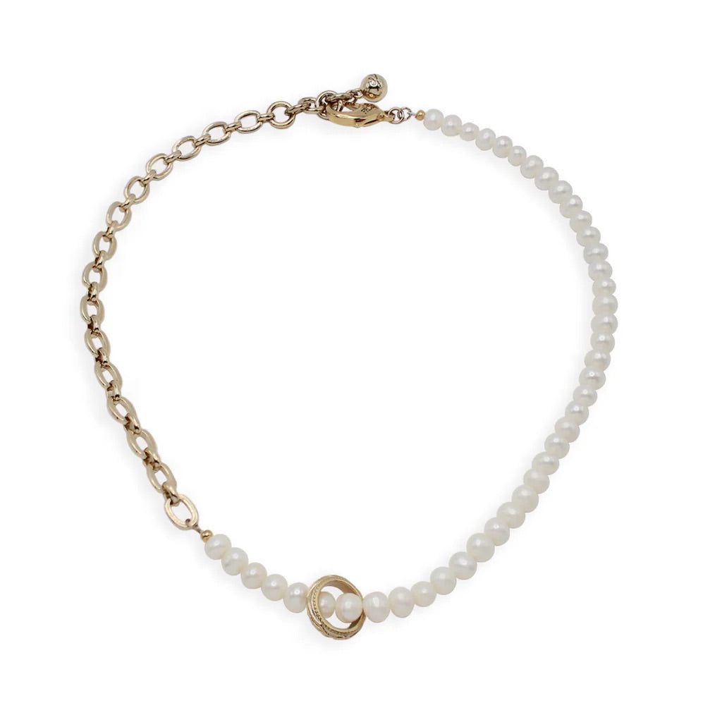 PLAZA ELIZABETH PEARL HALF N HALF CHAIN NECKLACE - PEACOCK PEARLS