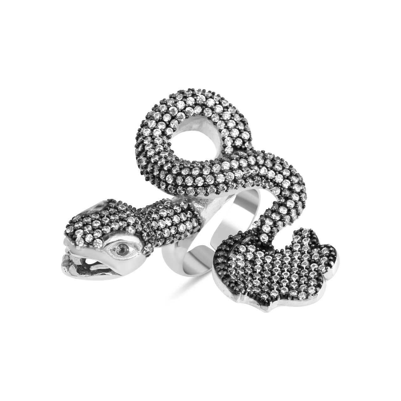 Power of Love White Crystal Mythological Shahmaran Silver Ring