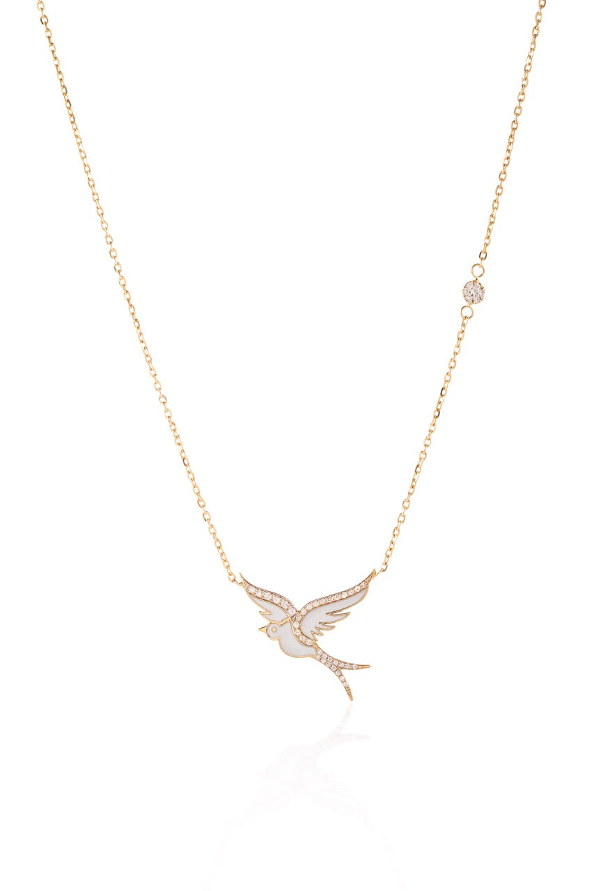 Pristine White Avian Diamond Bird Necklace