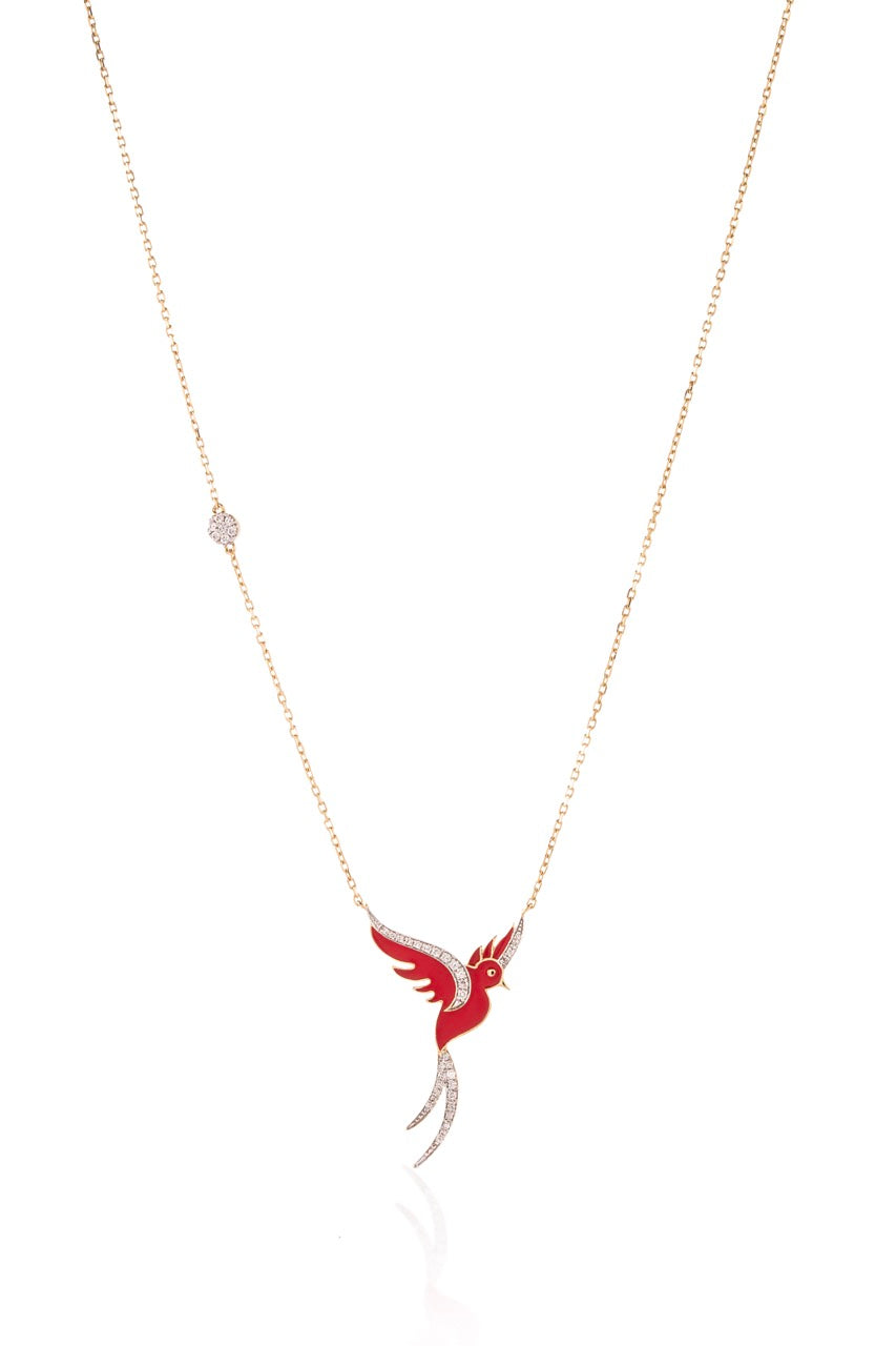 Radiant Red Avian Diamond Bird Necklace