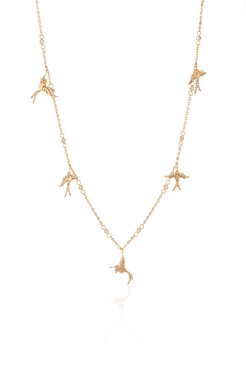 Radiantly Playful Birds Diamond Necklace