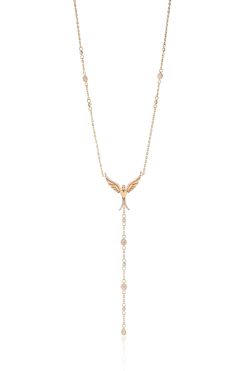 Regal Bird Necklace with Diamond Chain Drop