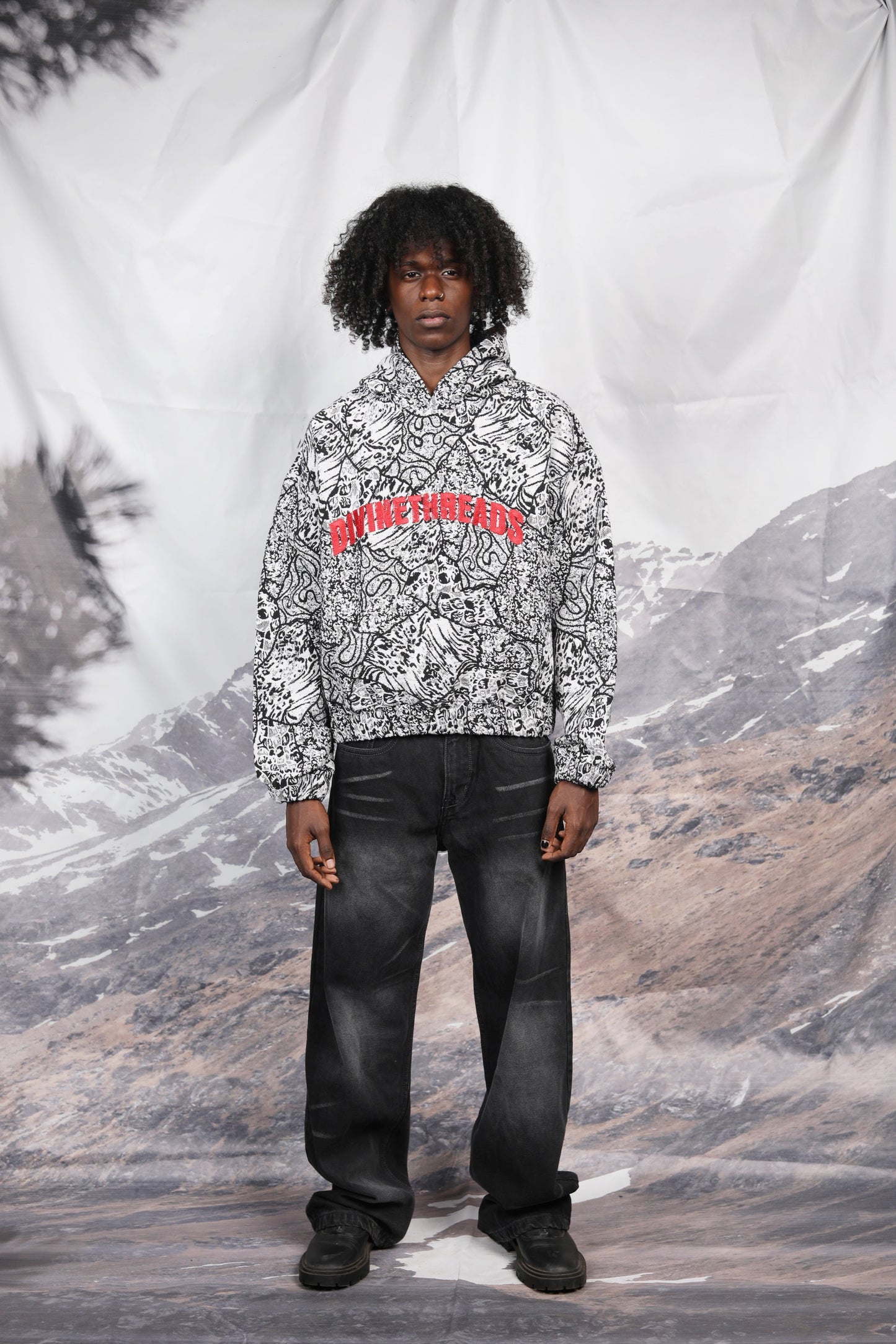 BLACK & WHITE JACQUARD HOODIE