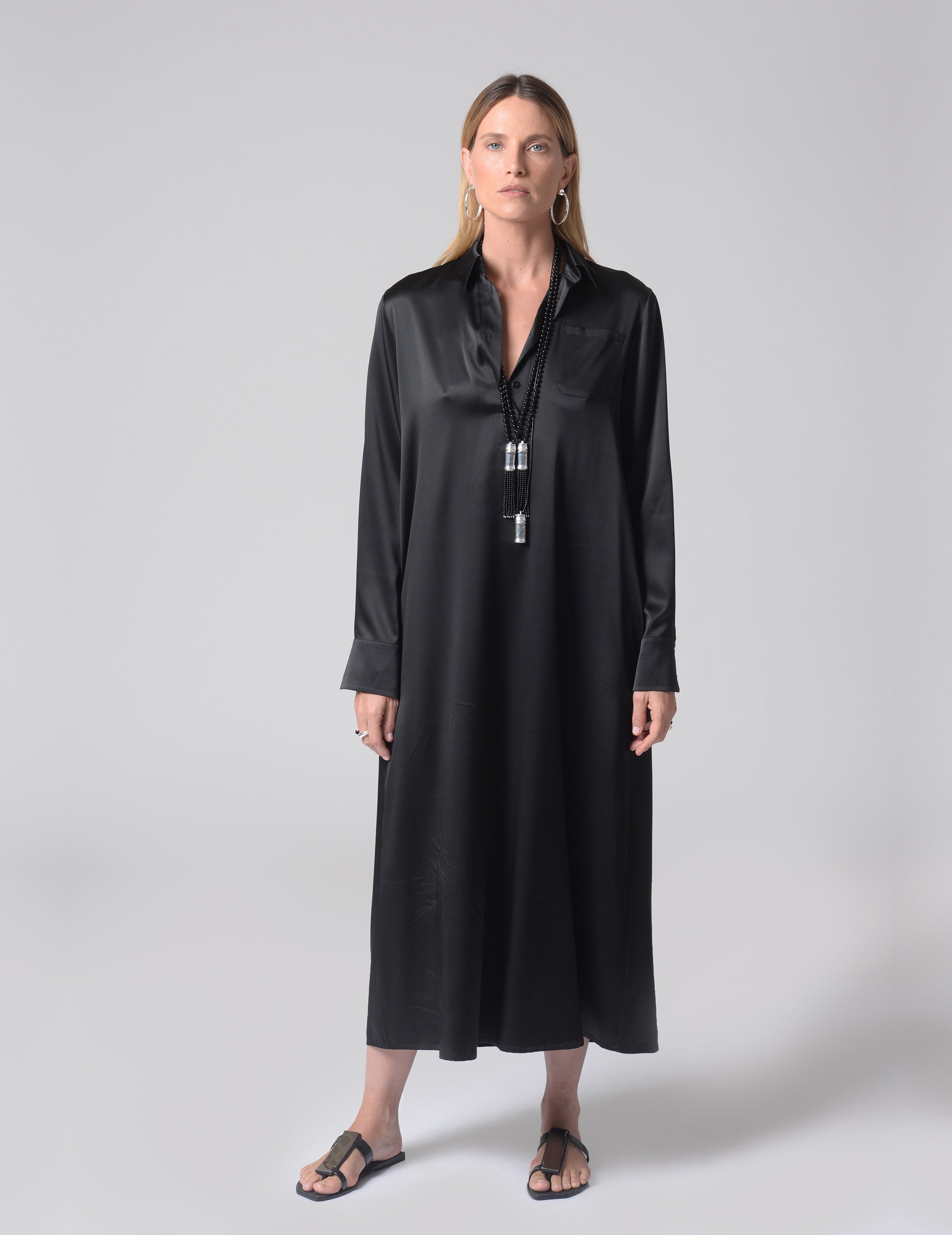 Satin Silk Shirt Dress KW