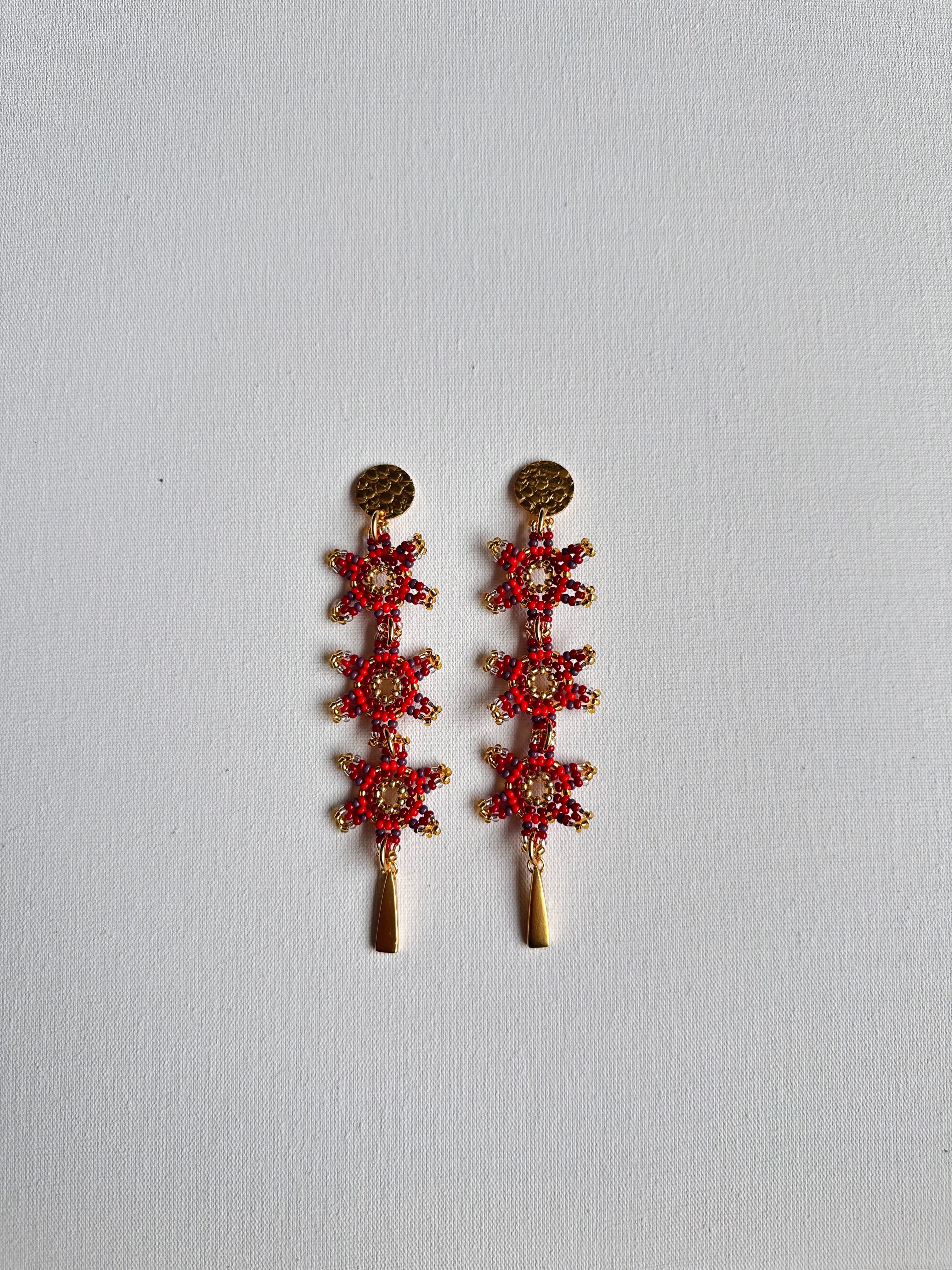 WORK OF THE BEADS EARRINGS WITH FLOWERS