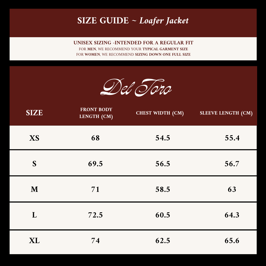 Size Guide Loafer Jacket