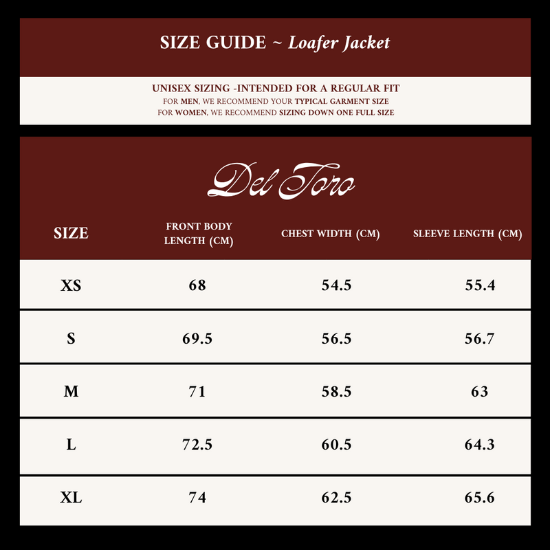 Size Guide Loafer Jacket