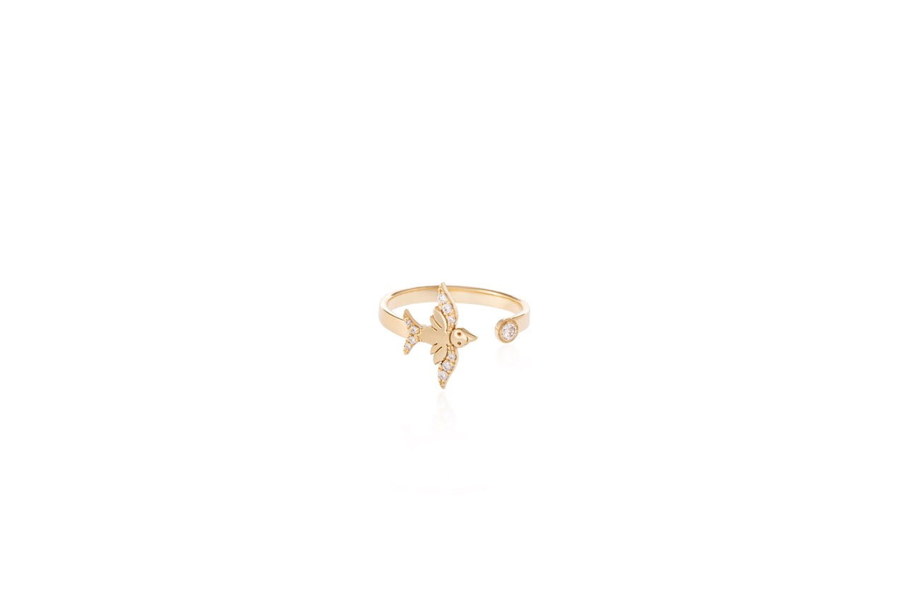 Stackable Flight of Happiness Diamond Bird Ring