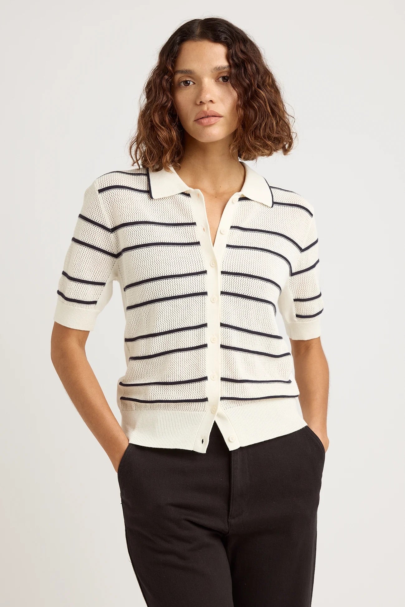 TRLE- Stripe Mesh Knit Polo