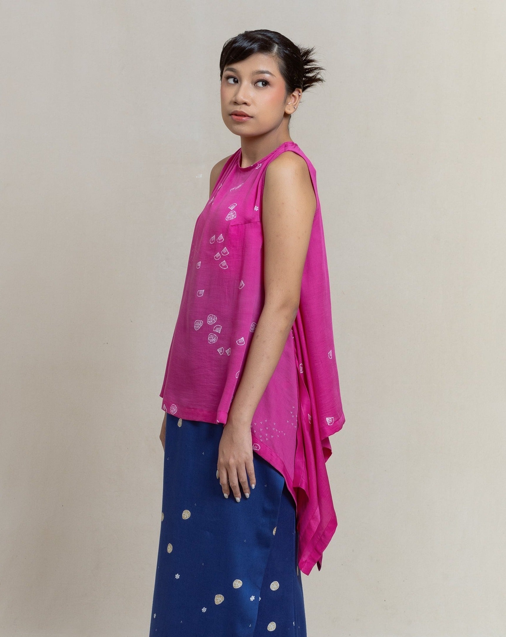 SERIBU BUNGA - Asymmetrical Drape Top - Sappan Pink - Tencel