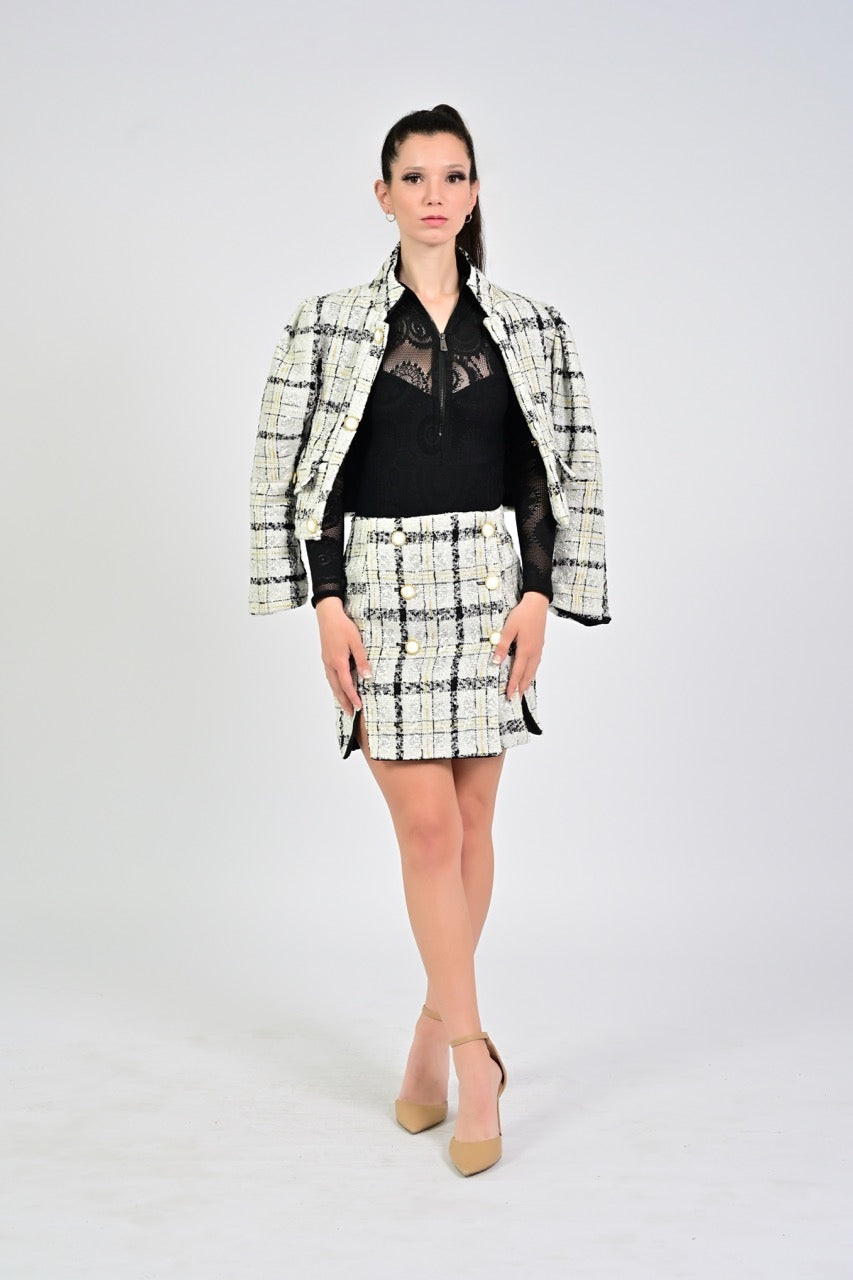 Tasha Slit Skirt, Metallic Plaid