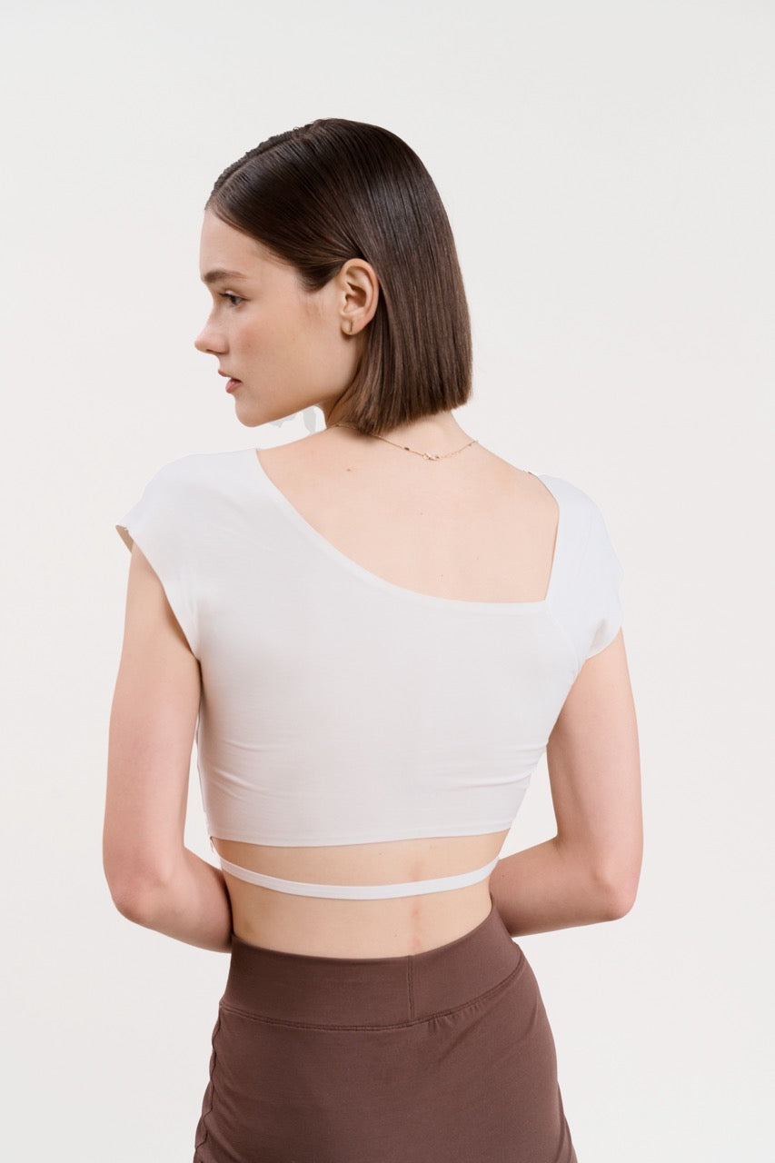 Flossing Slant Neck Off-Shoulder Crop Top