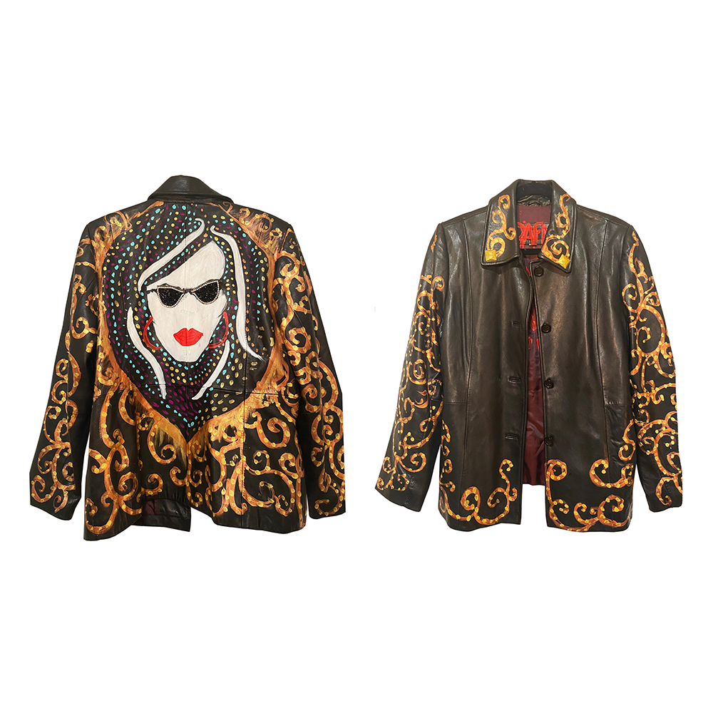Dark Brown Real Leather Hand Painted And Embroideries Jacket (Golden)