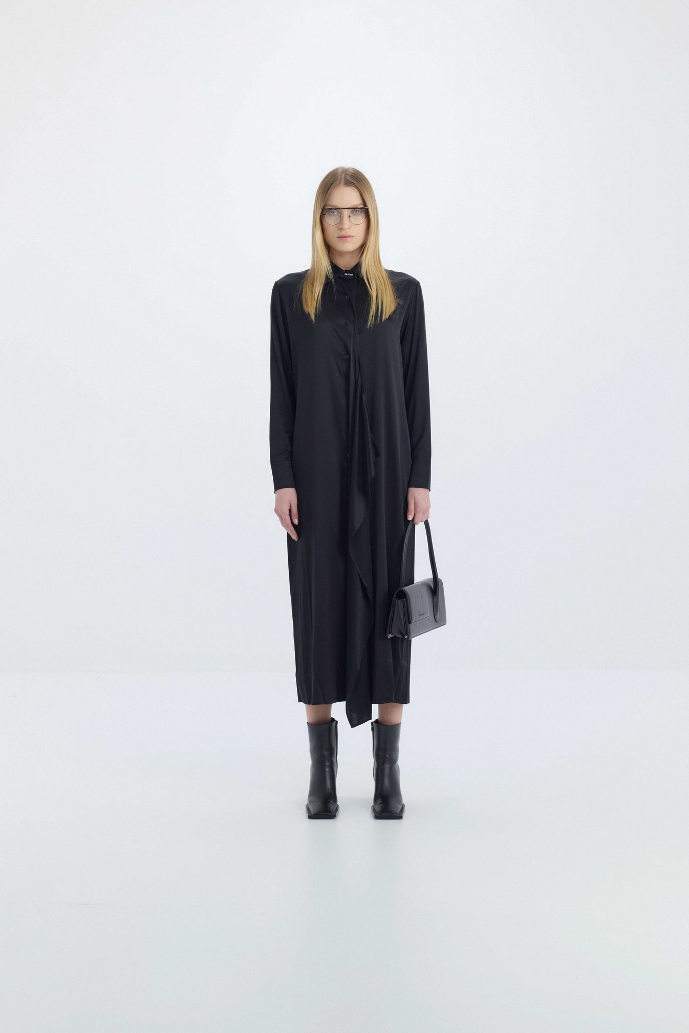 Draped Satin Silk Shirt Dress KW