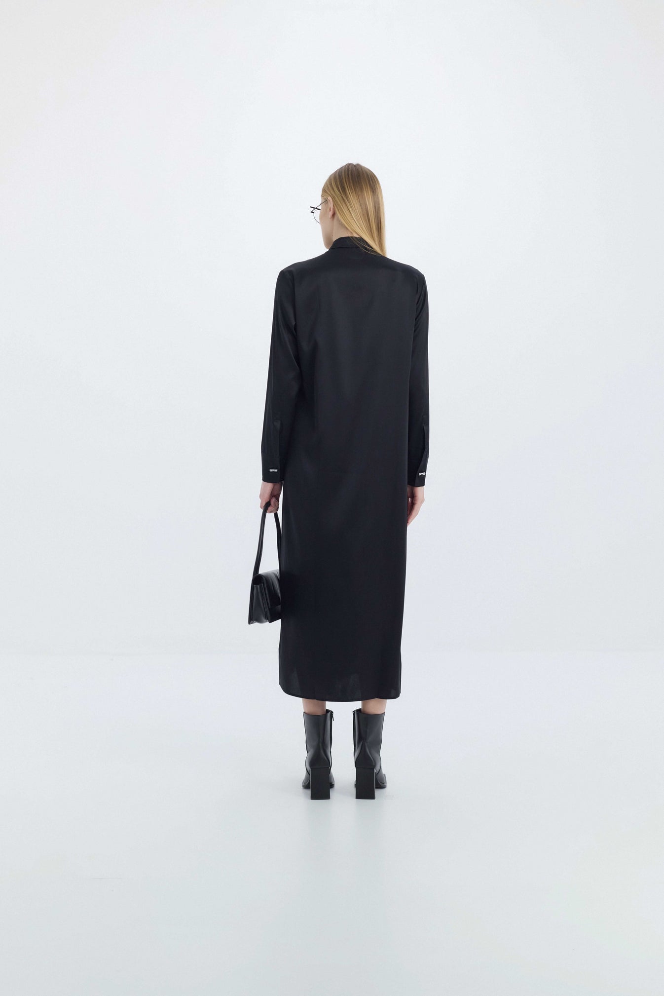 Draped Satin Silk Shirt Dress KW