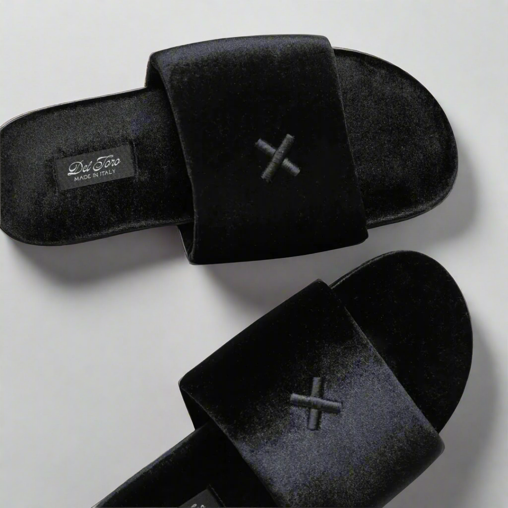 Men's Black Velvet House Slide