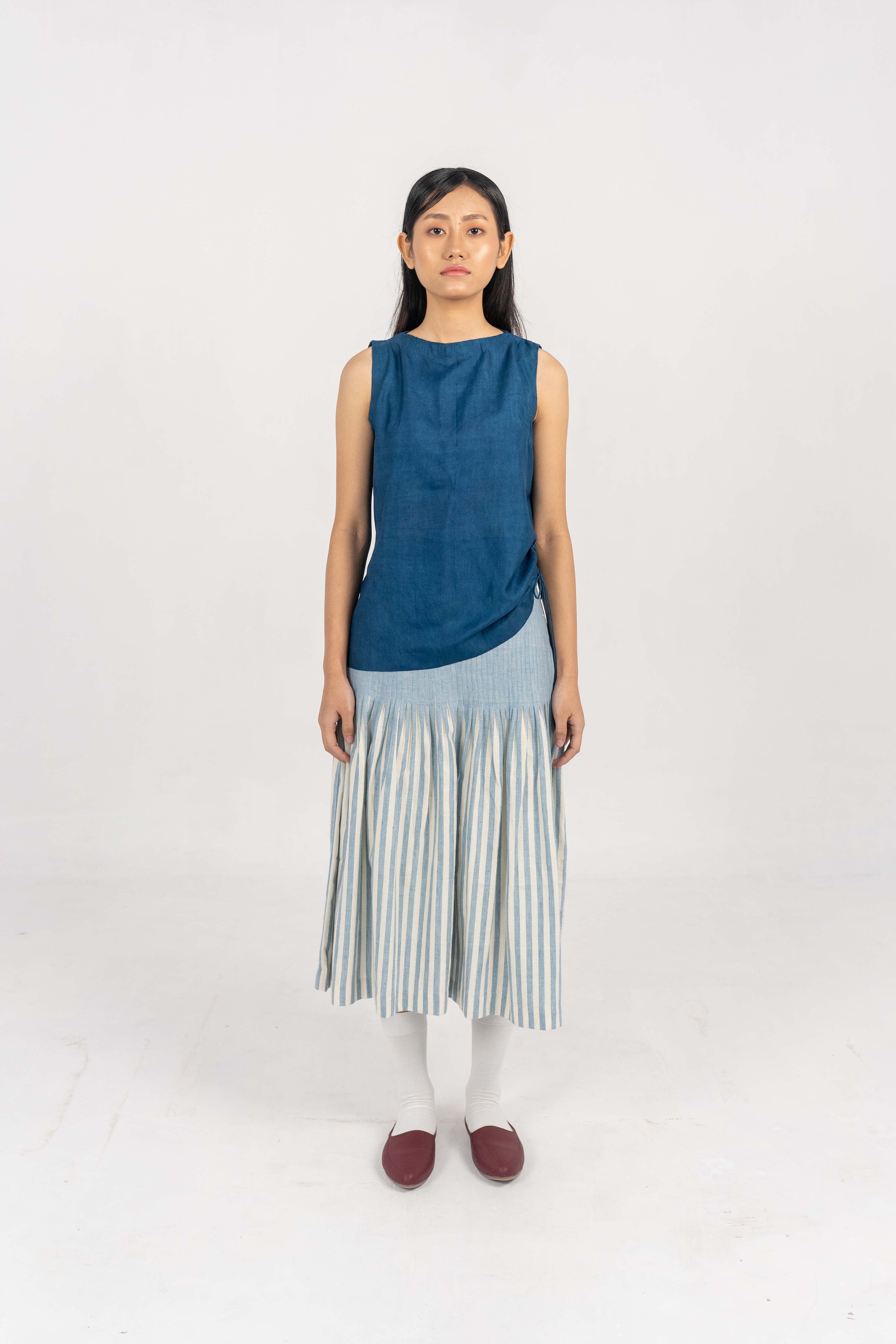 ALL DAY COMFORT INDIGO STRIPE SKIRT