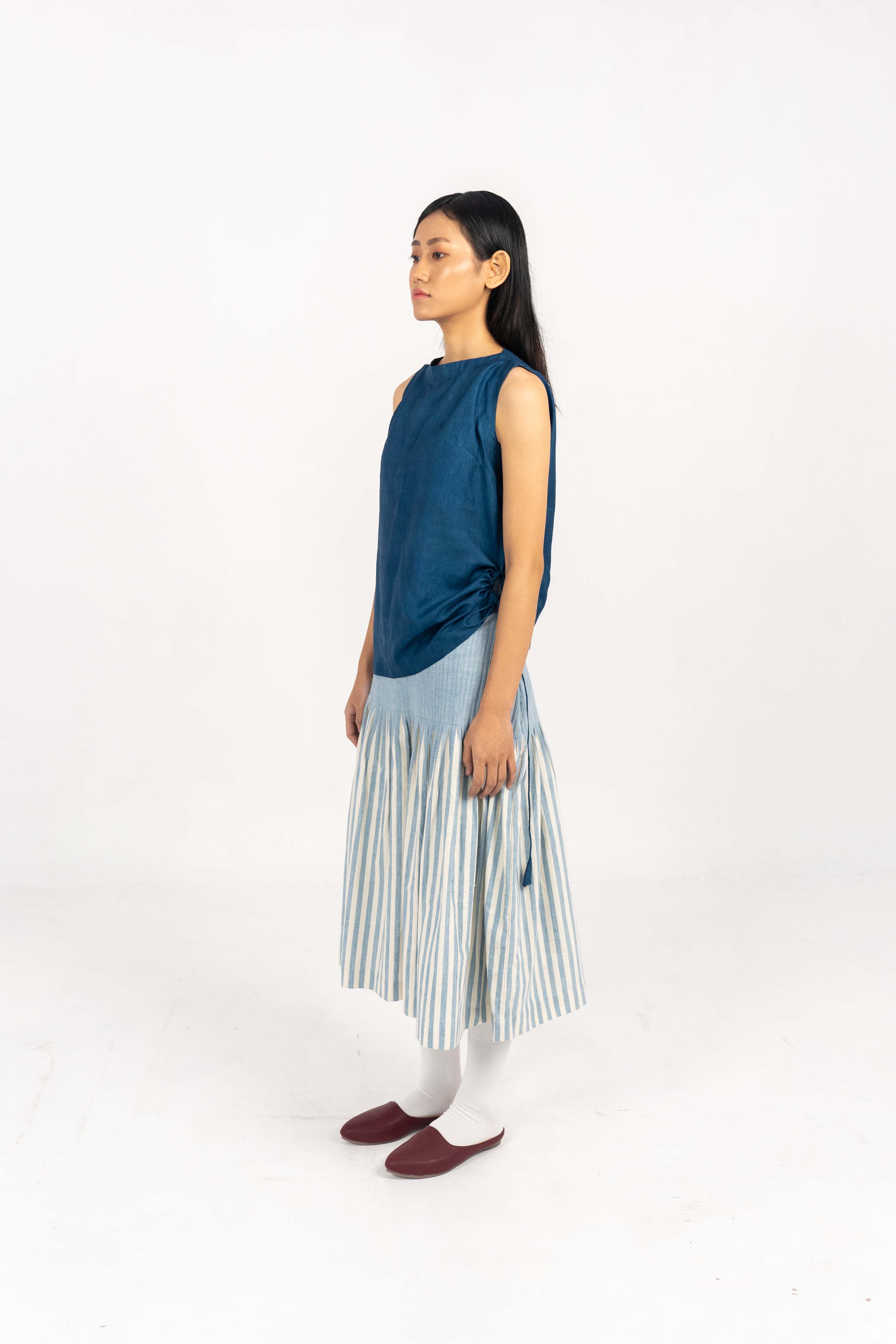 ALL DAY COMFORT INDIGO STRIPE SKIRT