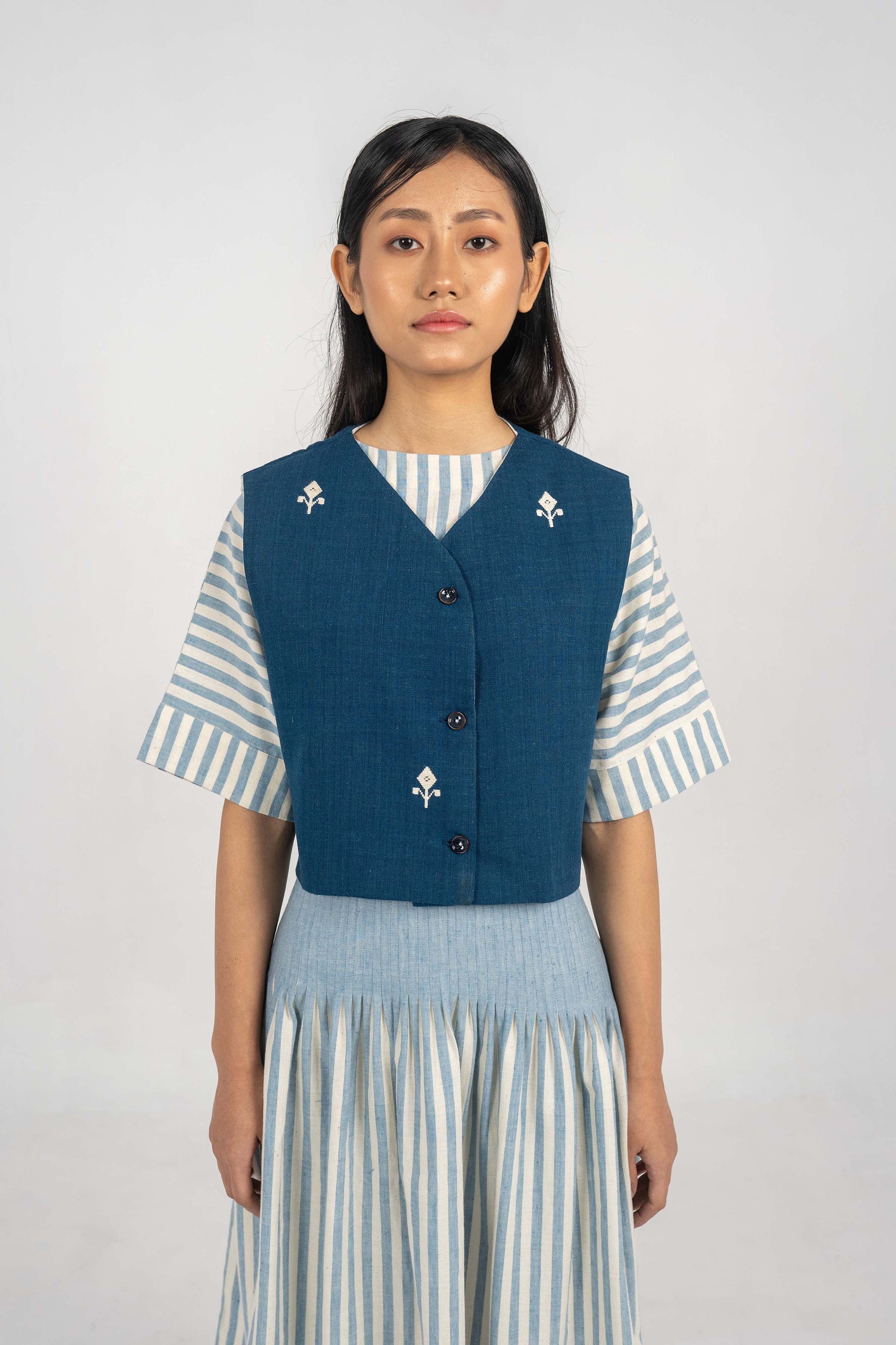 INDIGO SPENCER ERI SILK JACKET WITH MOTIFS