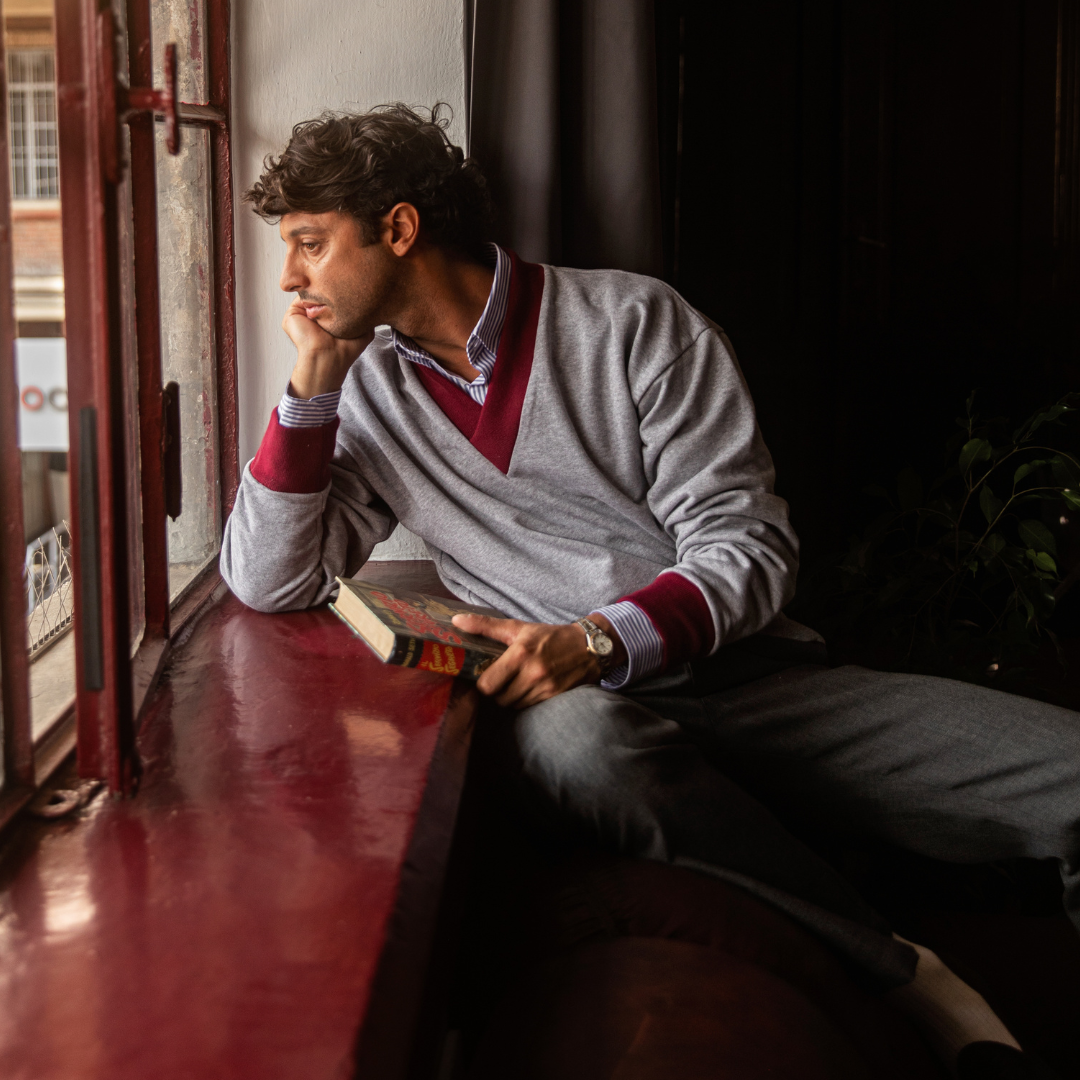 Vintage V-Neck Sweatshirt - Heather Grey / Burgundy Trim