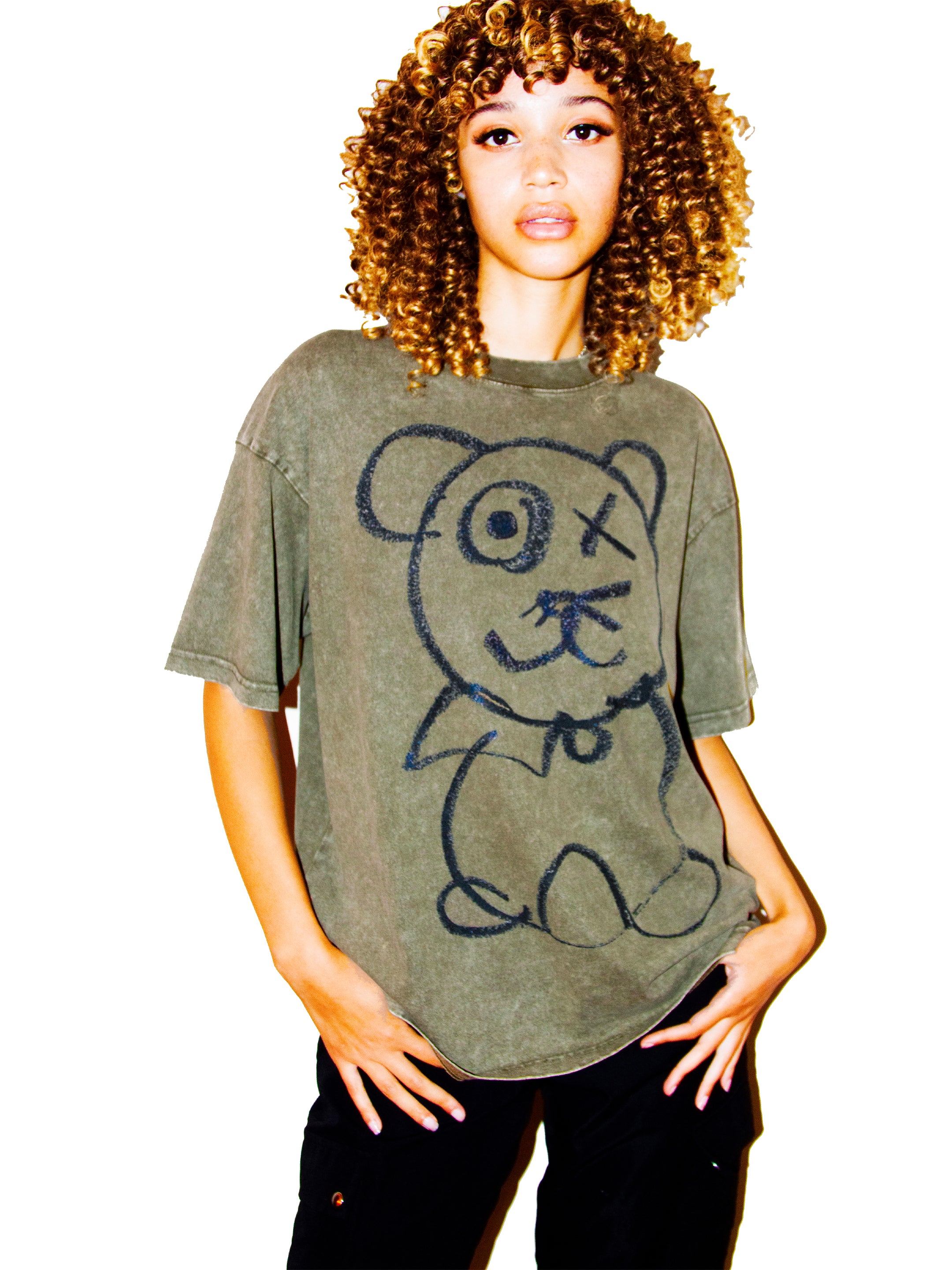 Graffitti Bear Cotton Olive Tee