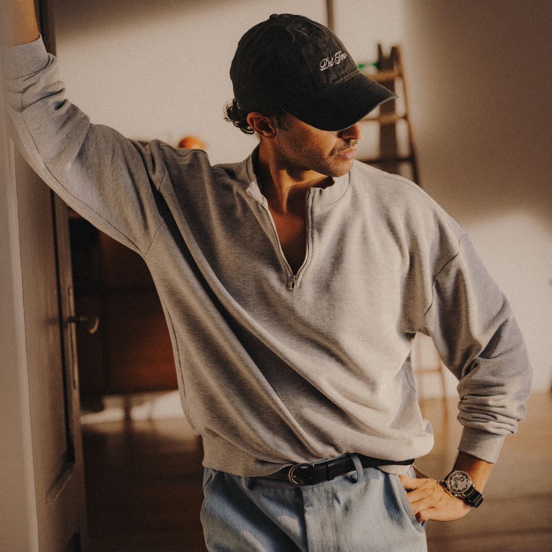 Men's Vintage Zip Crewneck Sweatshirt - Heather Grey