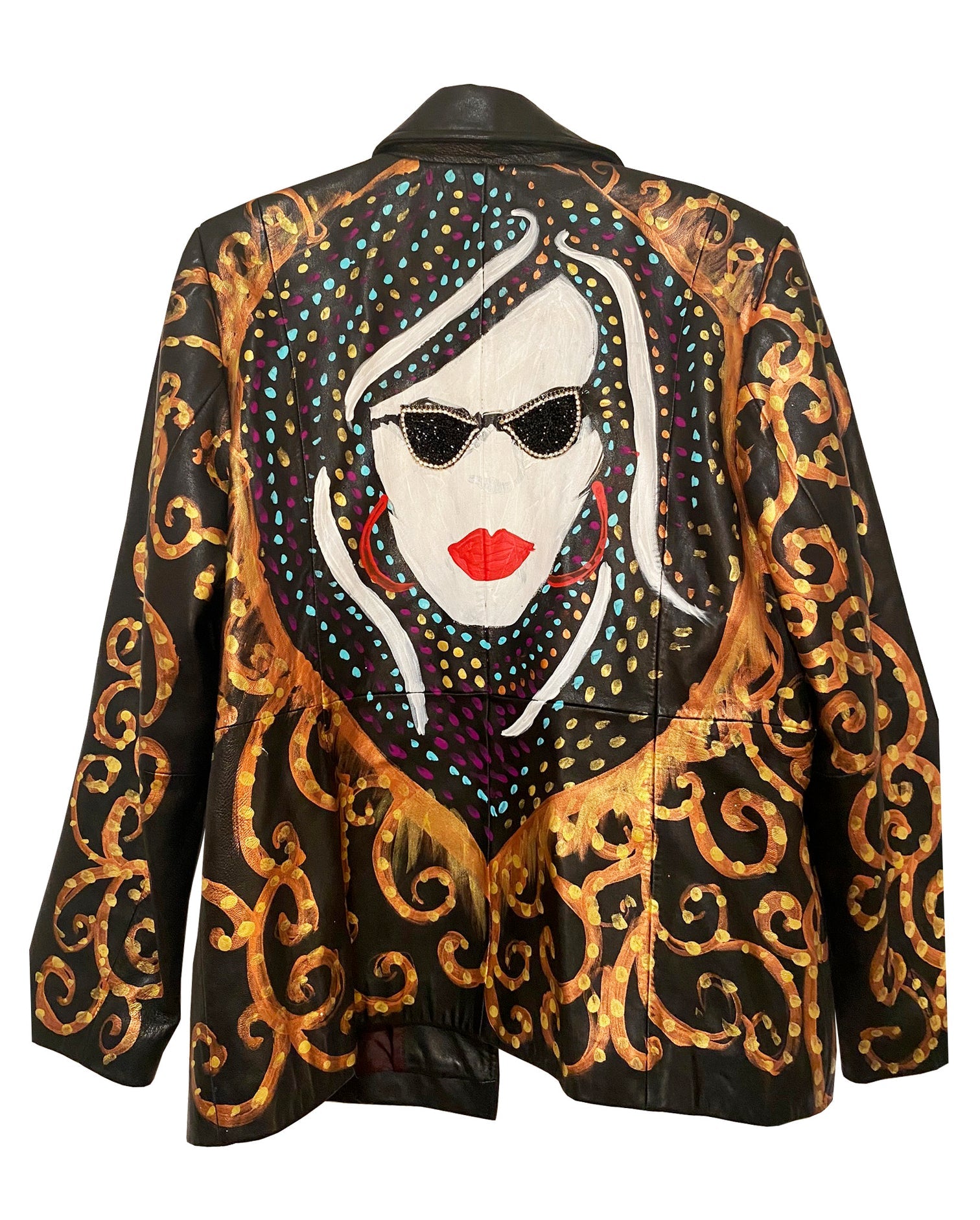 Dark Brown Real Leather Hand Painted And Embroideries Jacket (Golden)