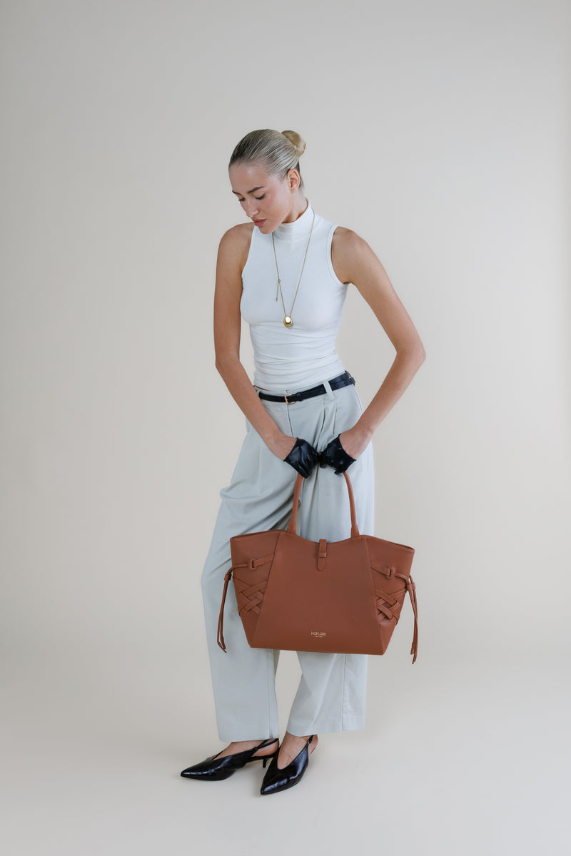 Woven Pattern Tote Orchid – Brown