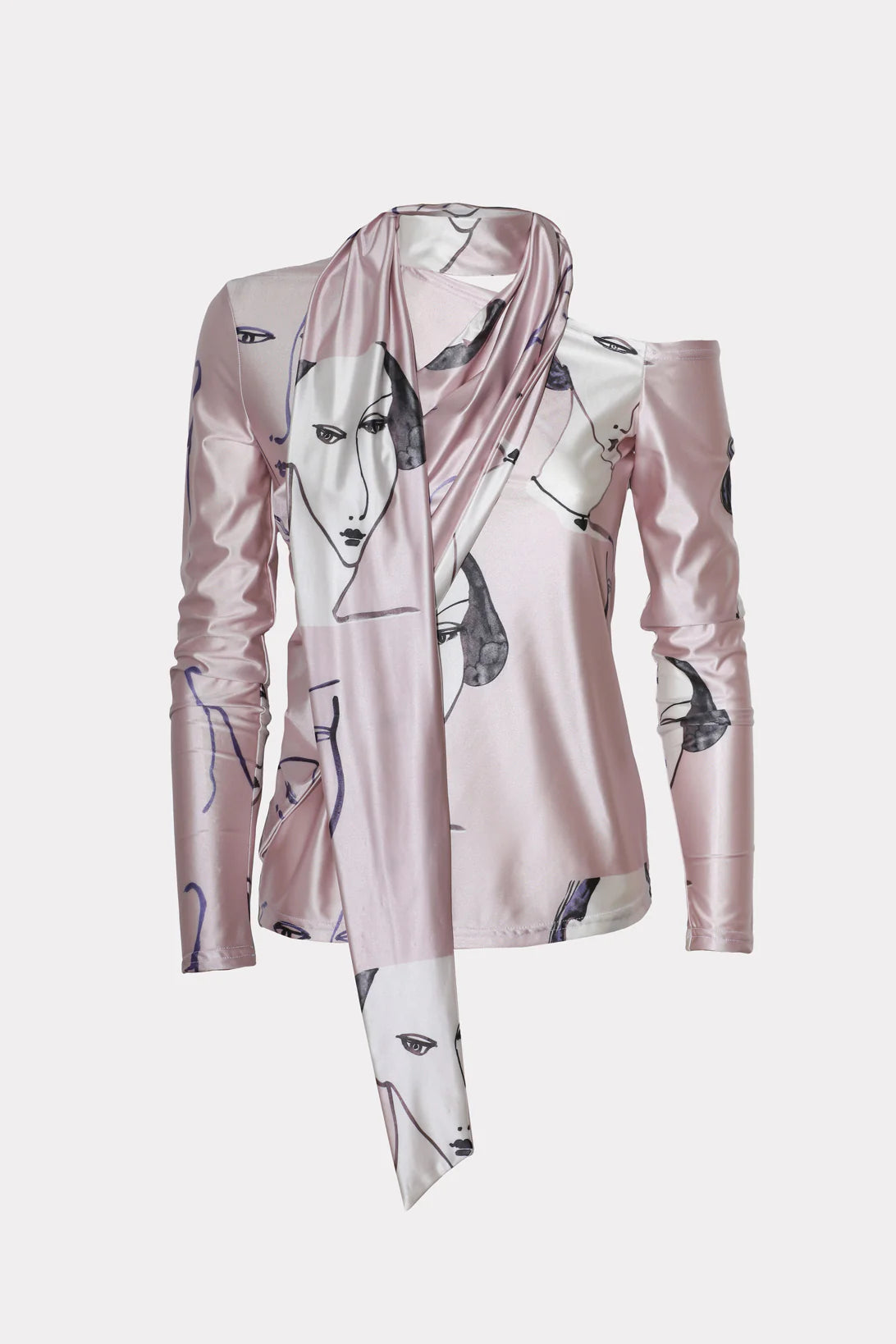Draped shoulder Long-Sleeve Printed Blouse (MOD 2983)