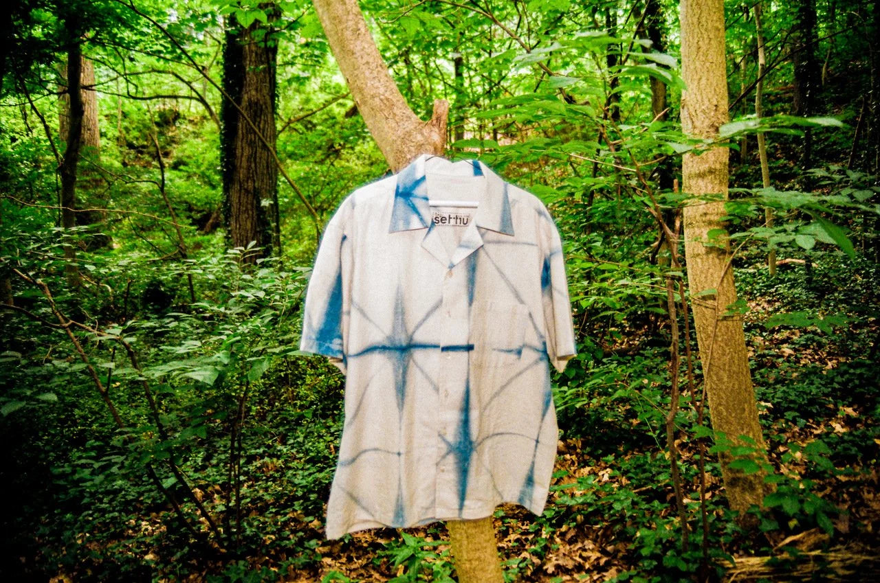 Shibori Indigo Camp Shirt - Starburst
