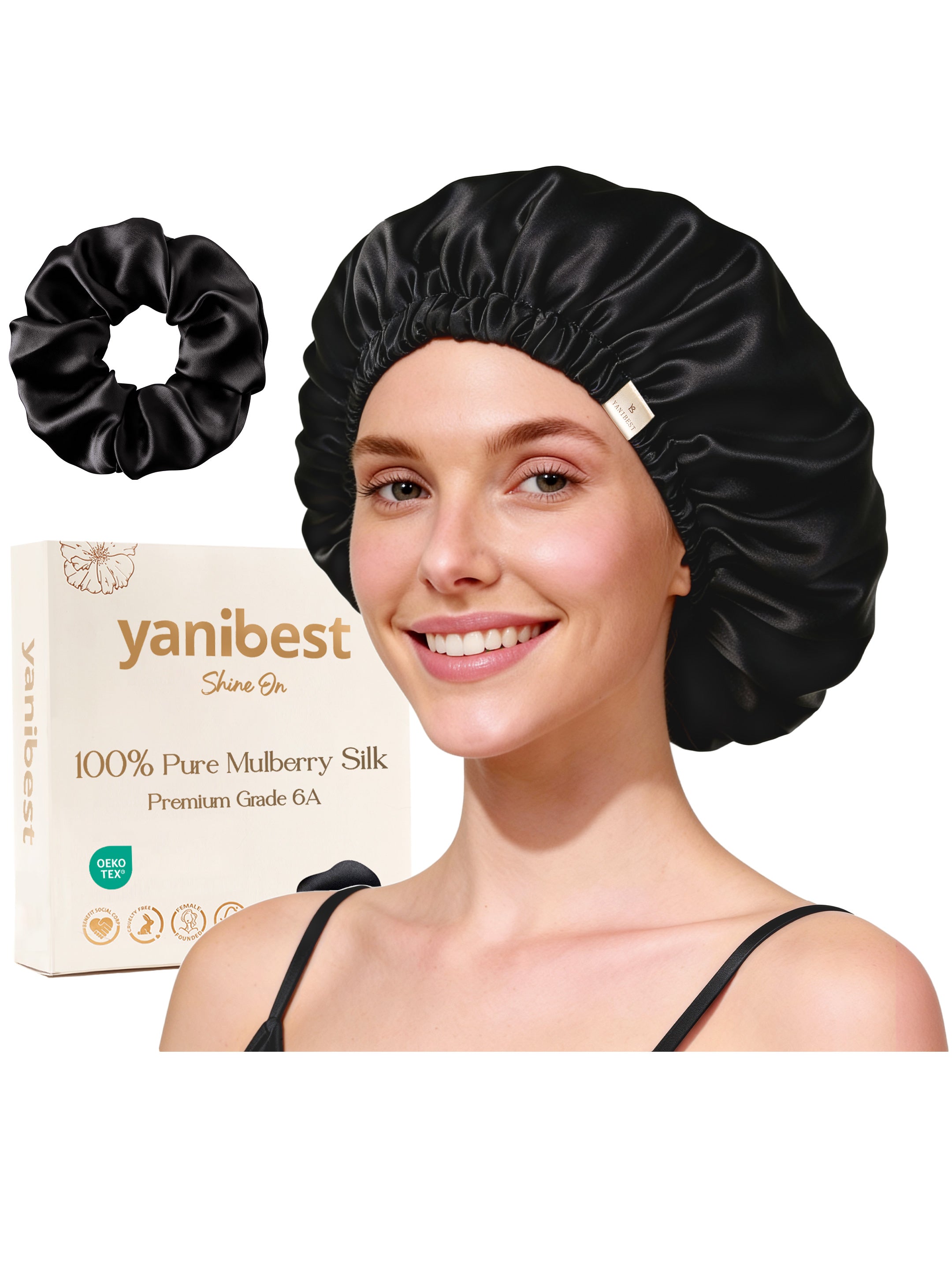 ADJUSTABLE STRAP DOUBLE LAYER MULBERRY SILK BONNET