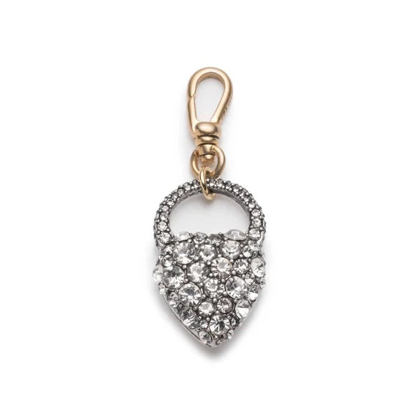 NINA CRYSTAL HEART LOCK CHARM - SILVER/CRYSTAL