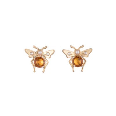 PEARLY CITRINE GLASS BEE STUD EARRING