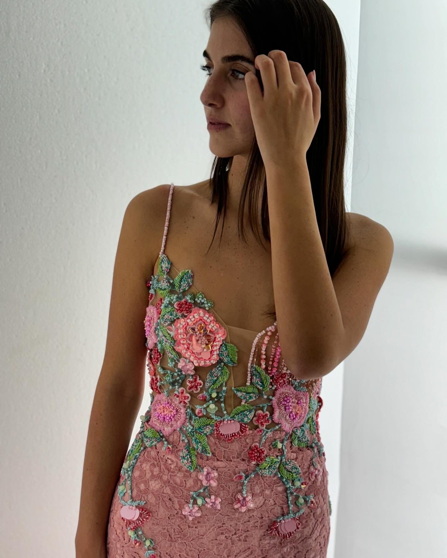 pink embroidered dress