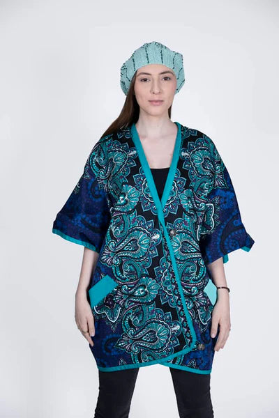 Long Cape in Green and Blue Paisley
