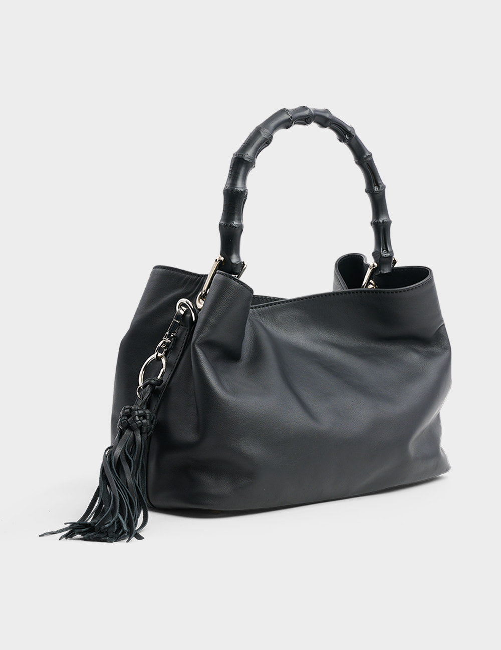 Bamboo Handle Leather Tote Bag KW